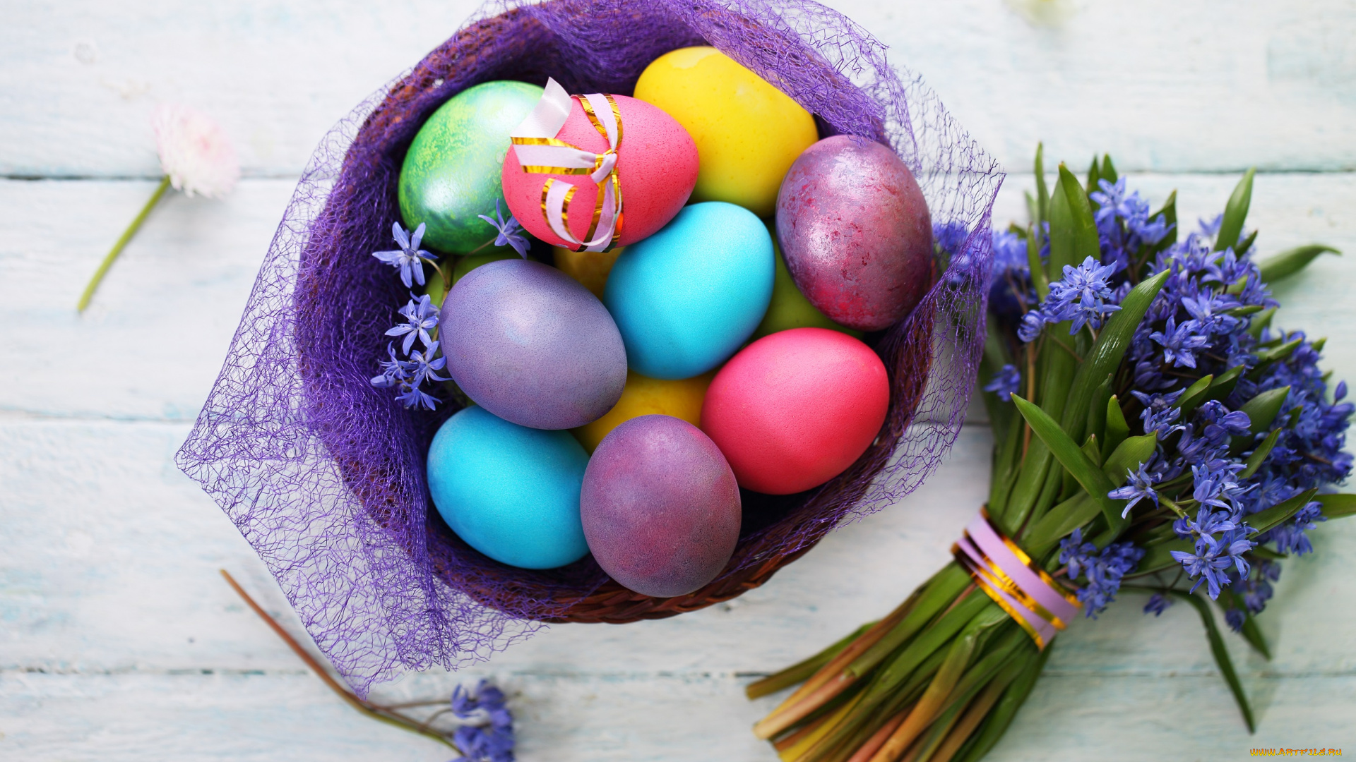 праздничные, пасха, праздник, яйца, цветы, букет