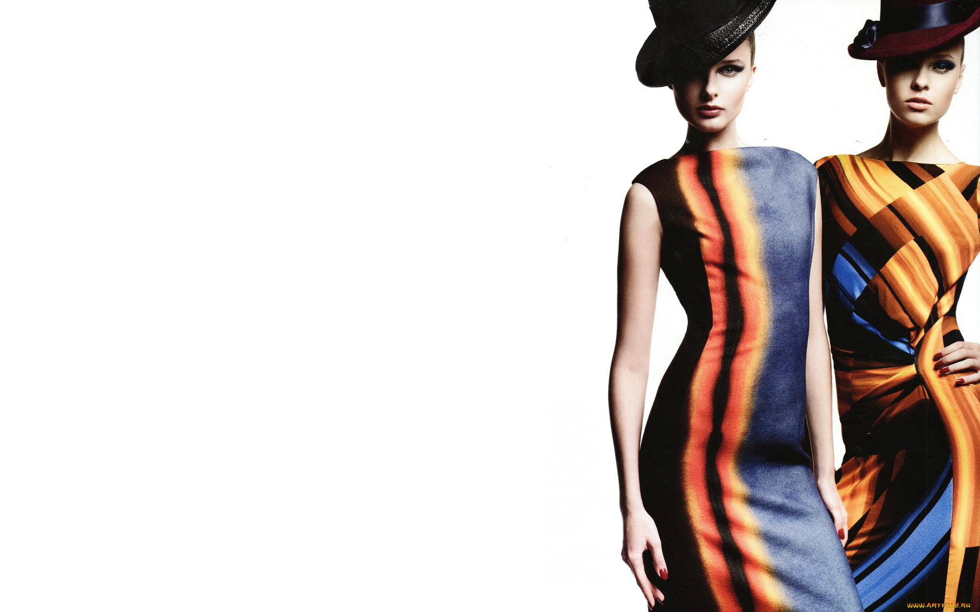 девушки, -, группа, девушек, модели, шляпы, платья