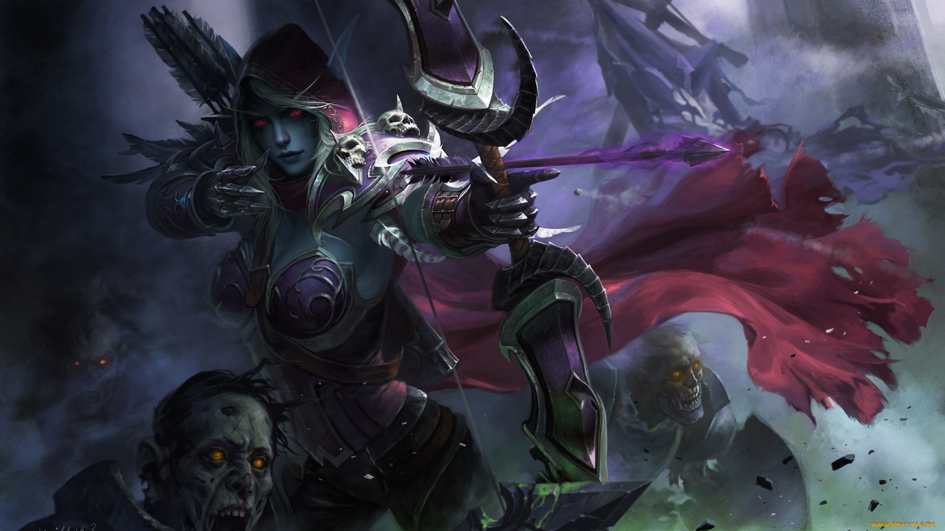 видео, игры, world, of, warcraft, sylvanas, windrunner, мертвецы, лук, стрела