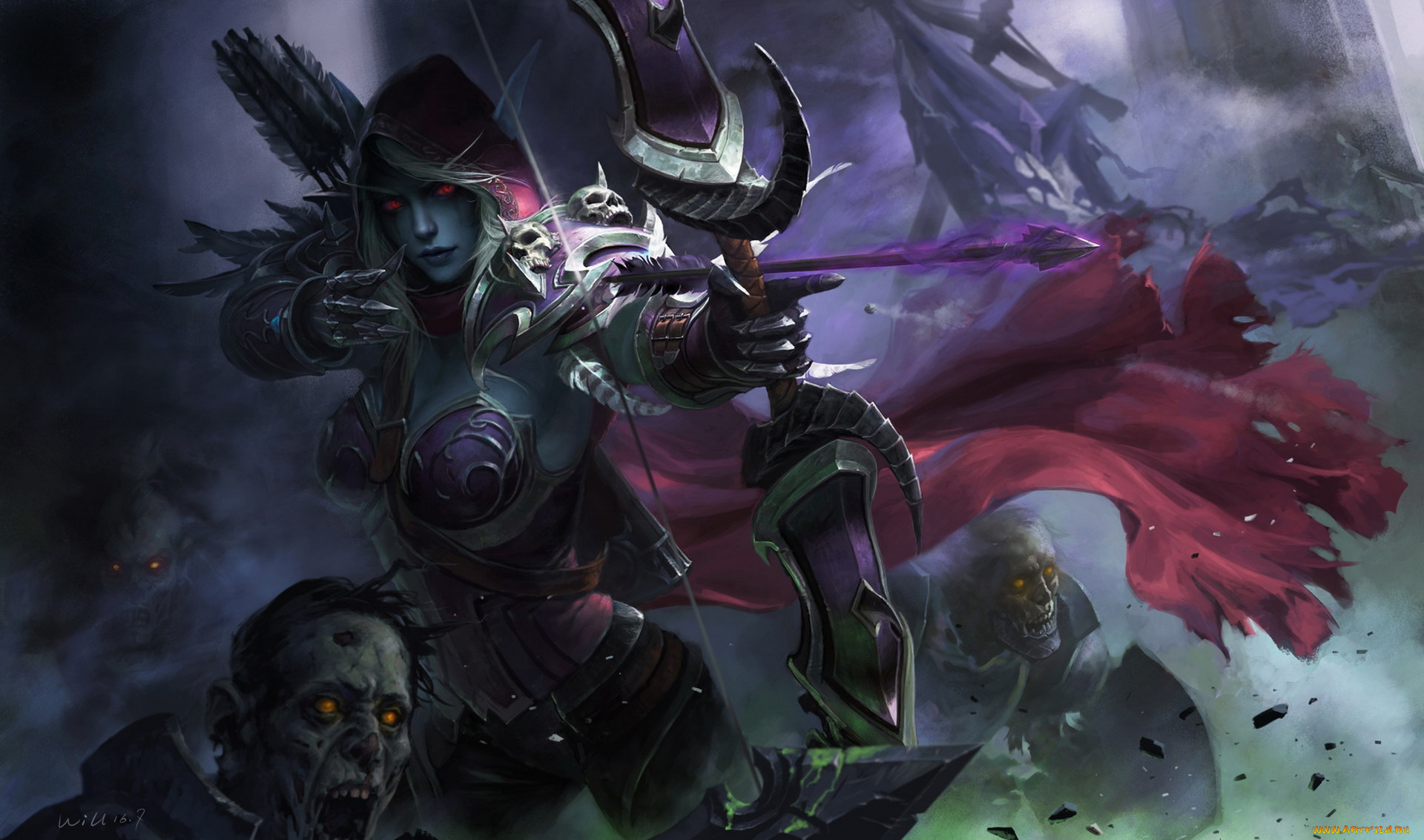 видео, игры, world, of, warcraft, sylvanas, windrunner, мертвецы, лук, стрела