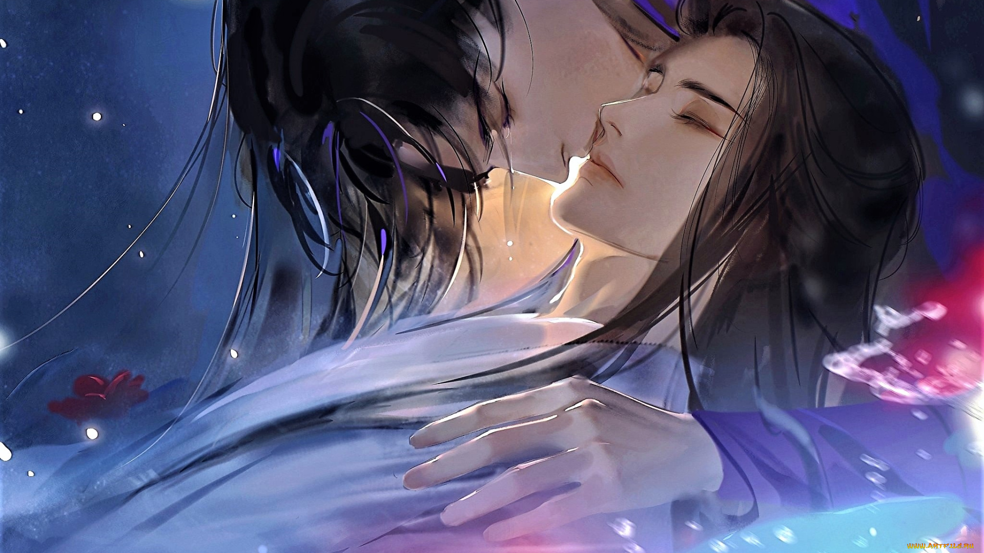 аниме, the, husky, and, his, white, cat, shizun, пара, поцелуй