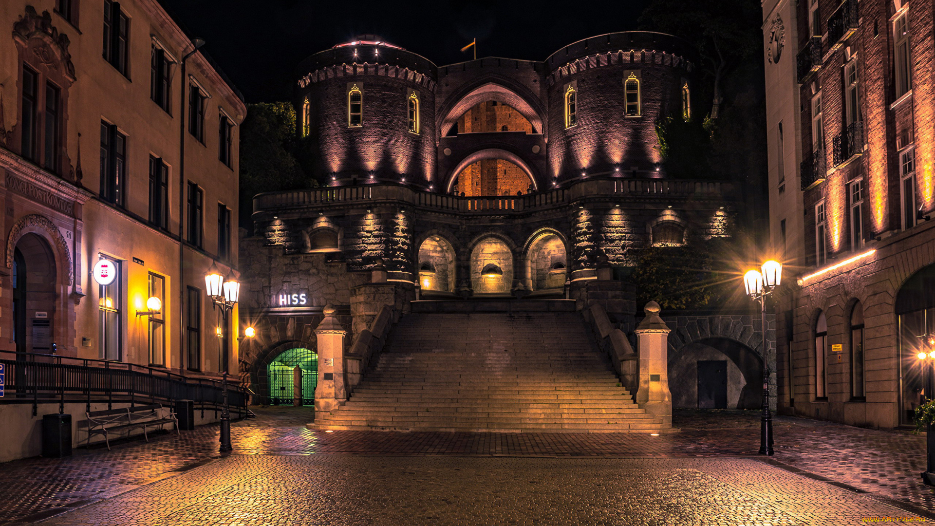 helsingborg, sweden, города, -, огни, ночного, города