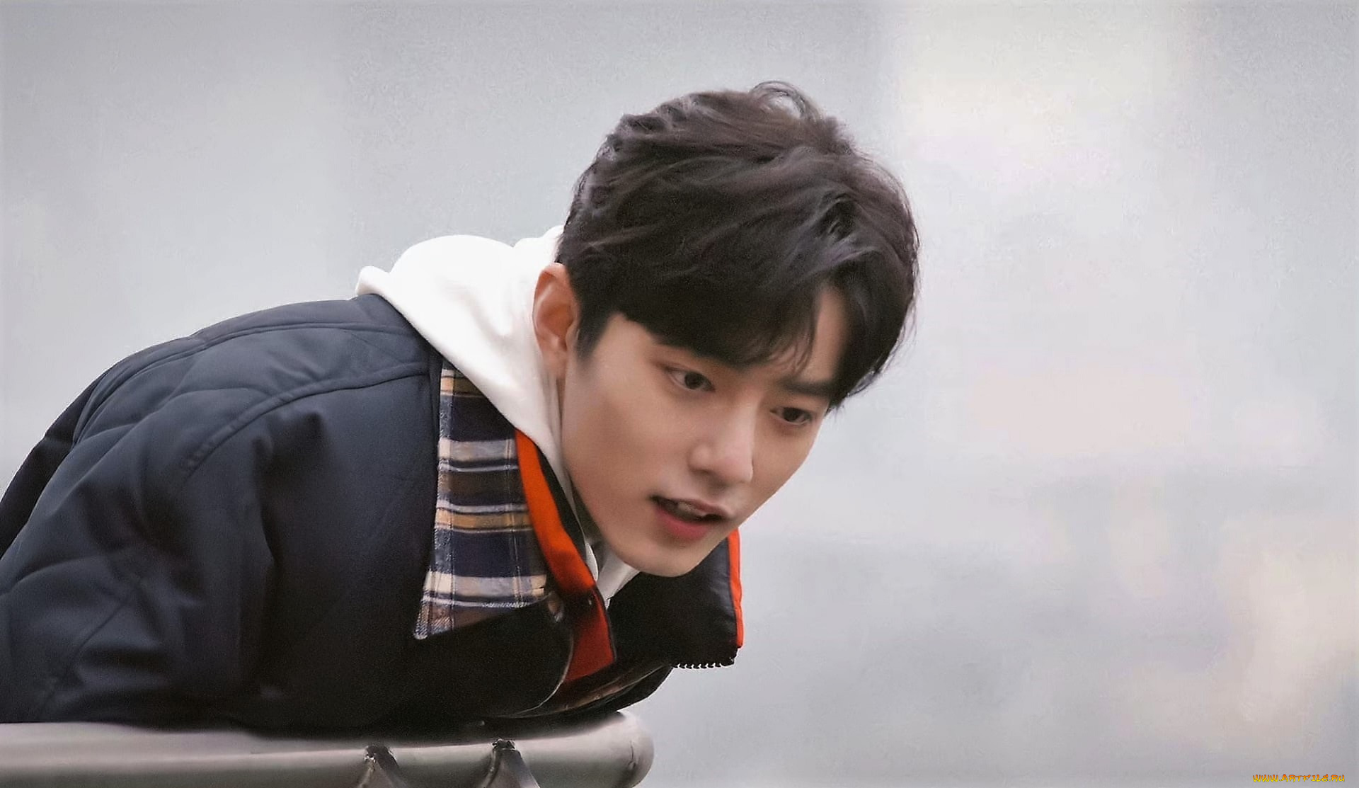 мужчины, xiao, zhan, актер, куртка, перила