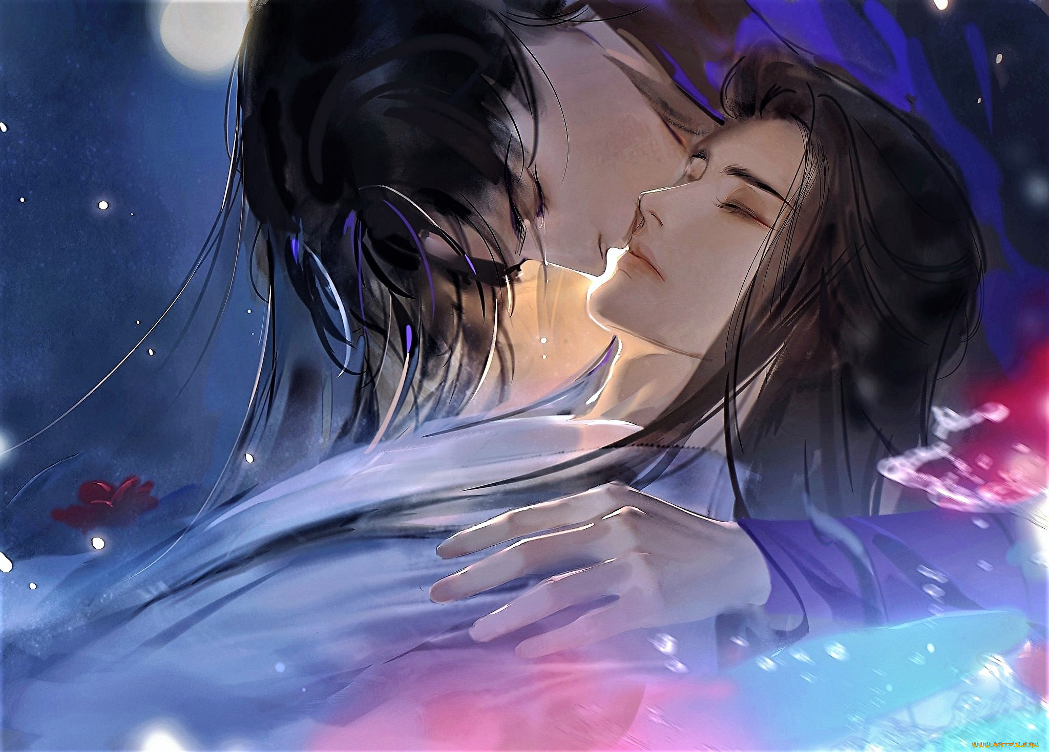 аниме, the, husky, and, his, white, cat, shizun, пара, поцелуй