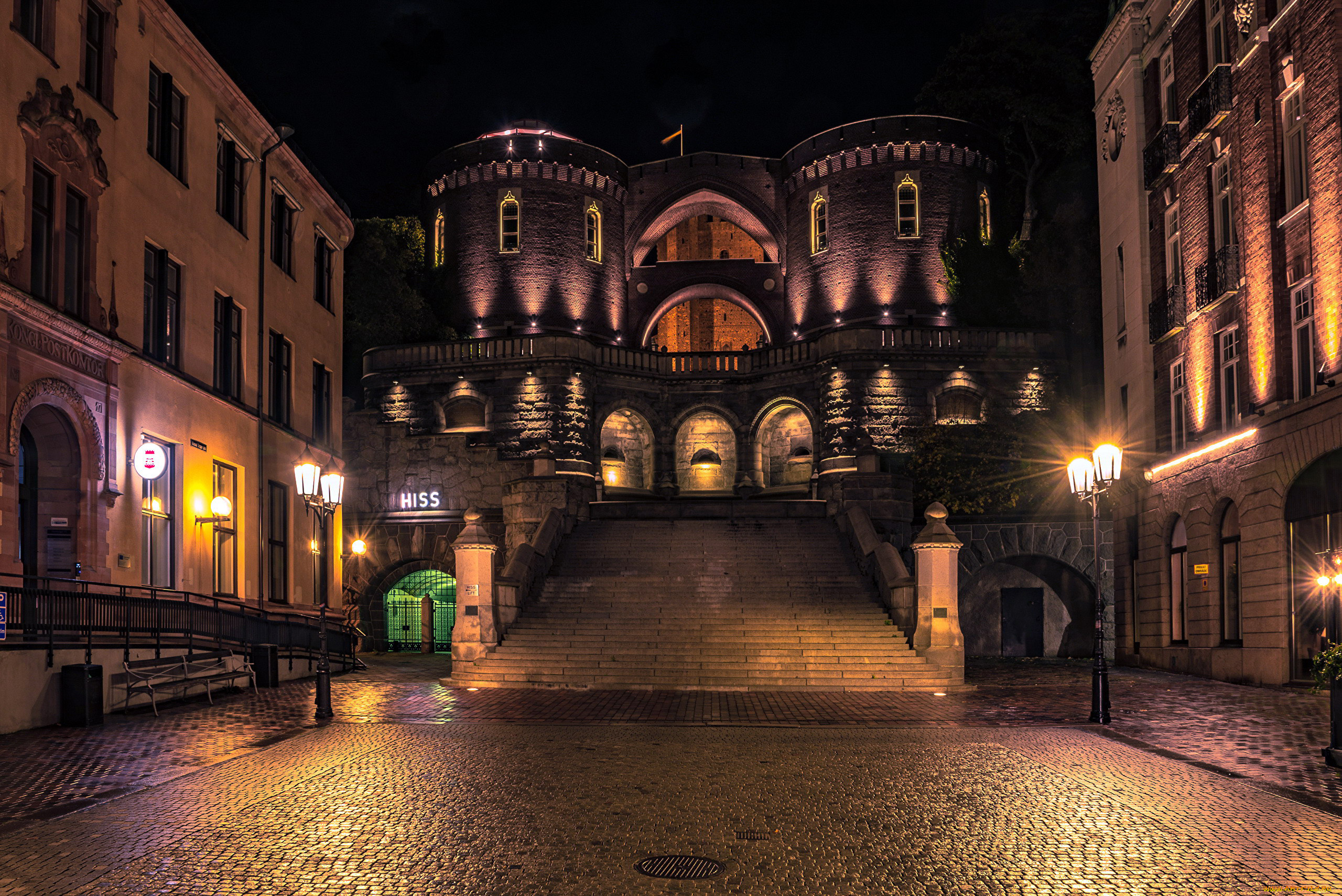 helsingborg, sweden, города, -, огни, ночного, города