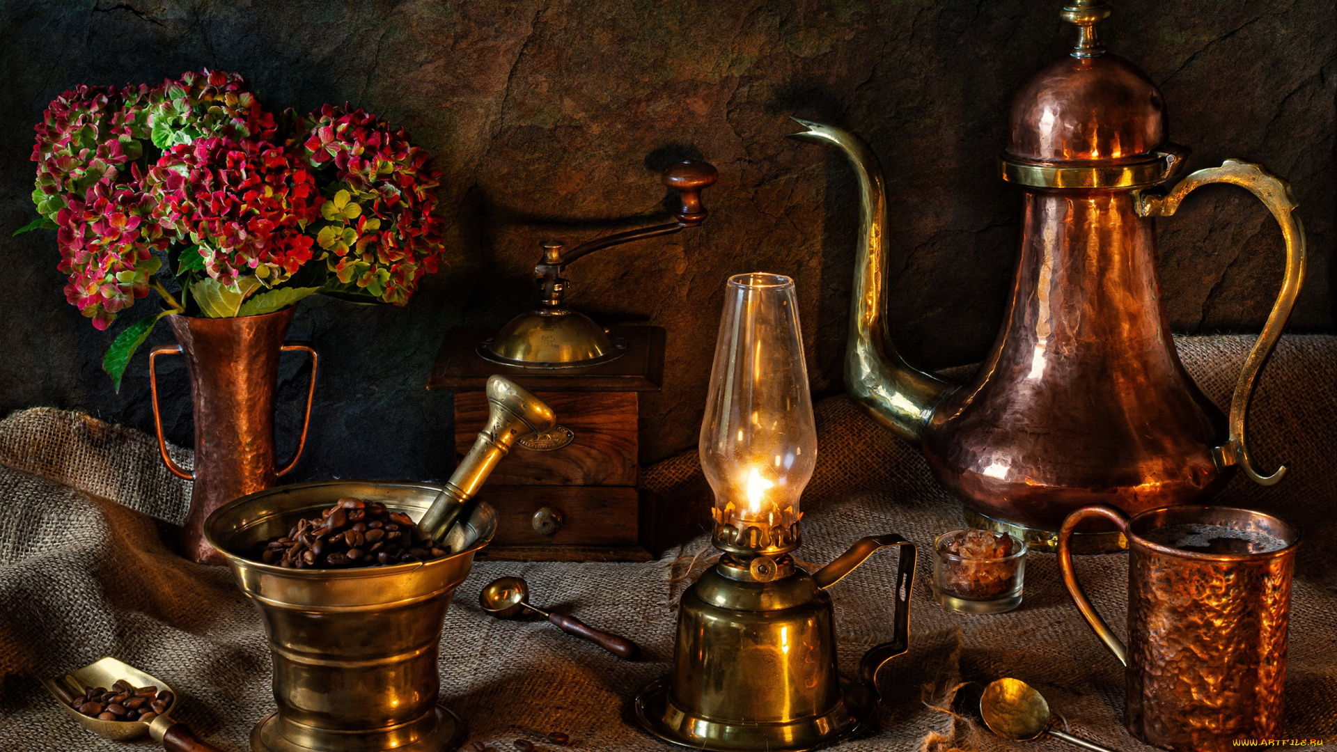 еда, кофе, , кофейные, зёрна, кофемолка, лампа, кофейник, зерна, кофейные, букет