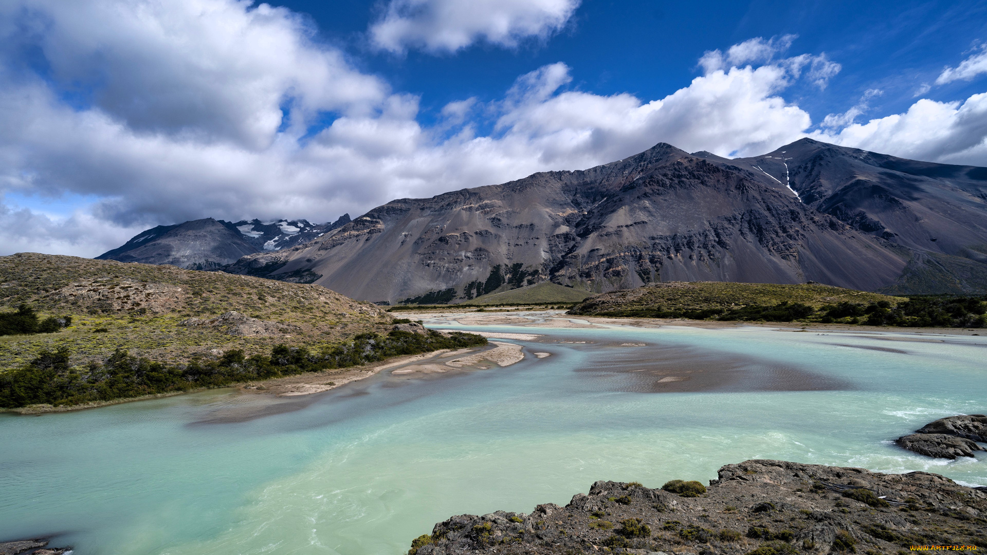 природа, реки, озера, аргентина, облака, горы, река