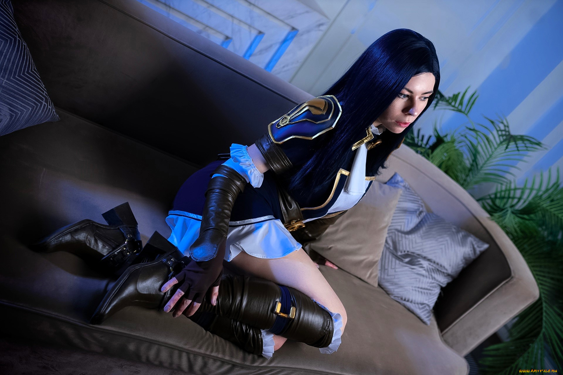 девушки, -, креатив, , косплей, косплей, брюнетка, образ, костюм, диван