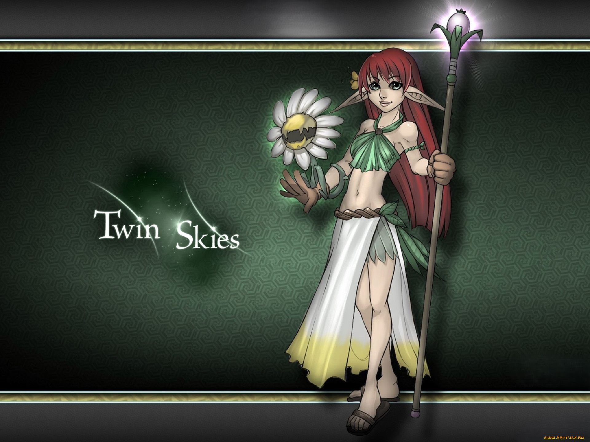 видео, игры, twin, skies, девушка, эльфийка, посох