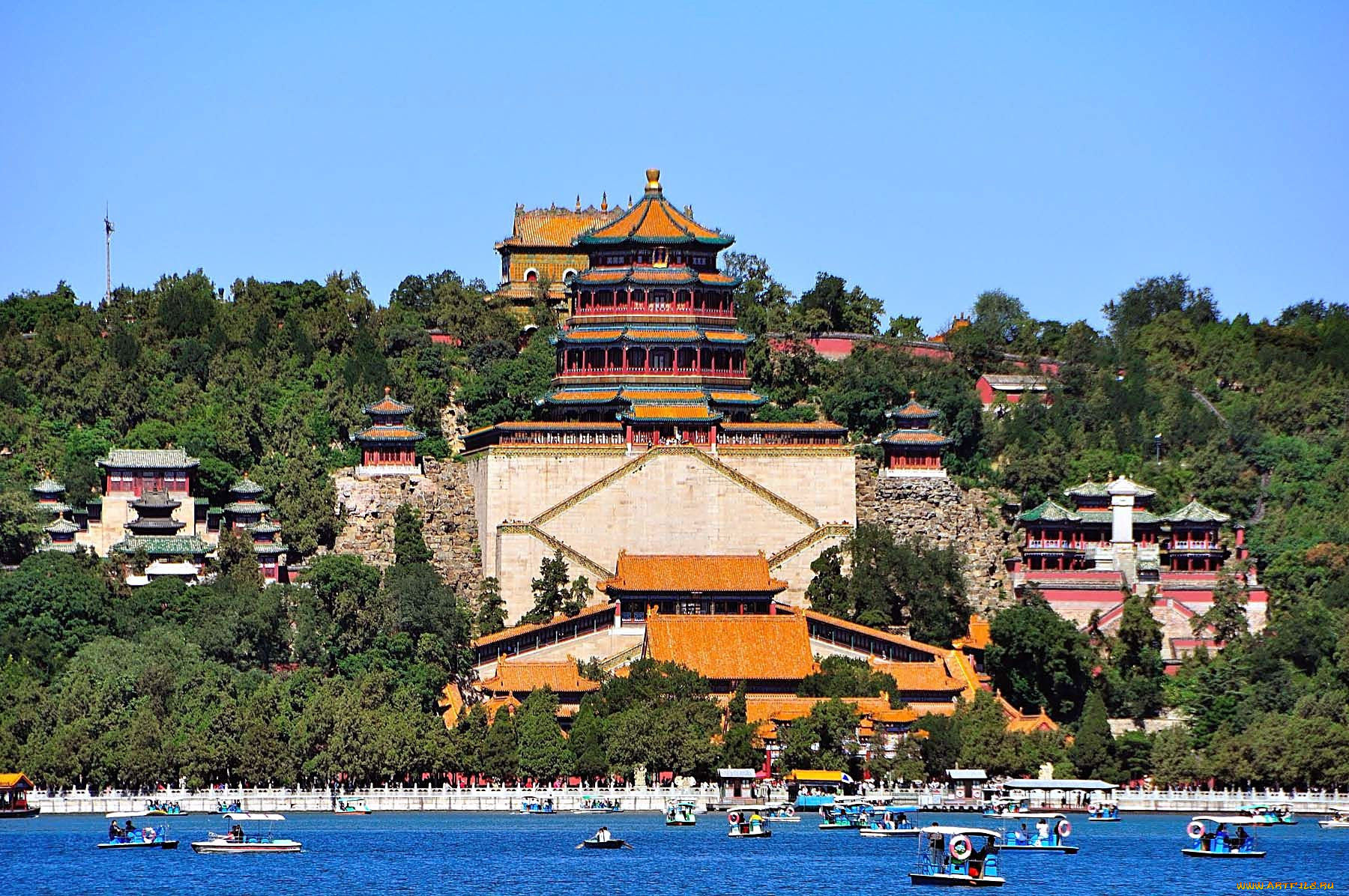 города, пекин, китай, пагоды, река, храм, неба