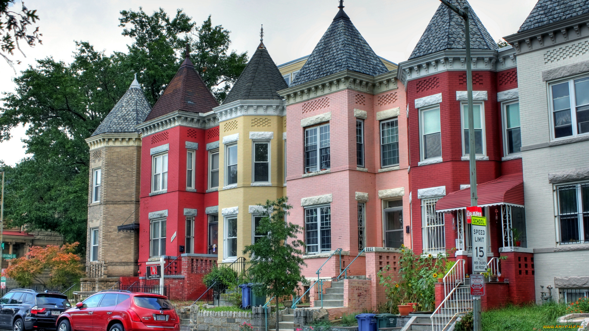 города, вашингтон, сша, дома, улица, разноцветный