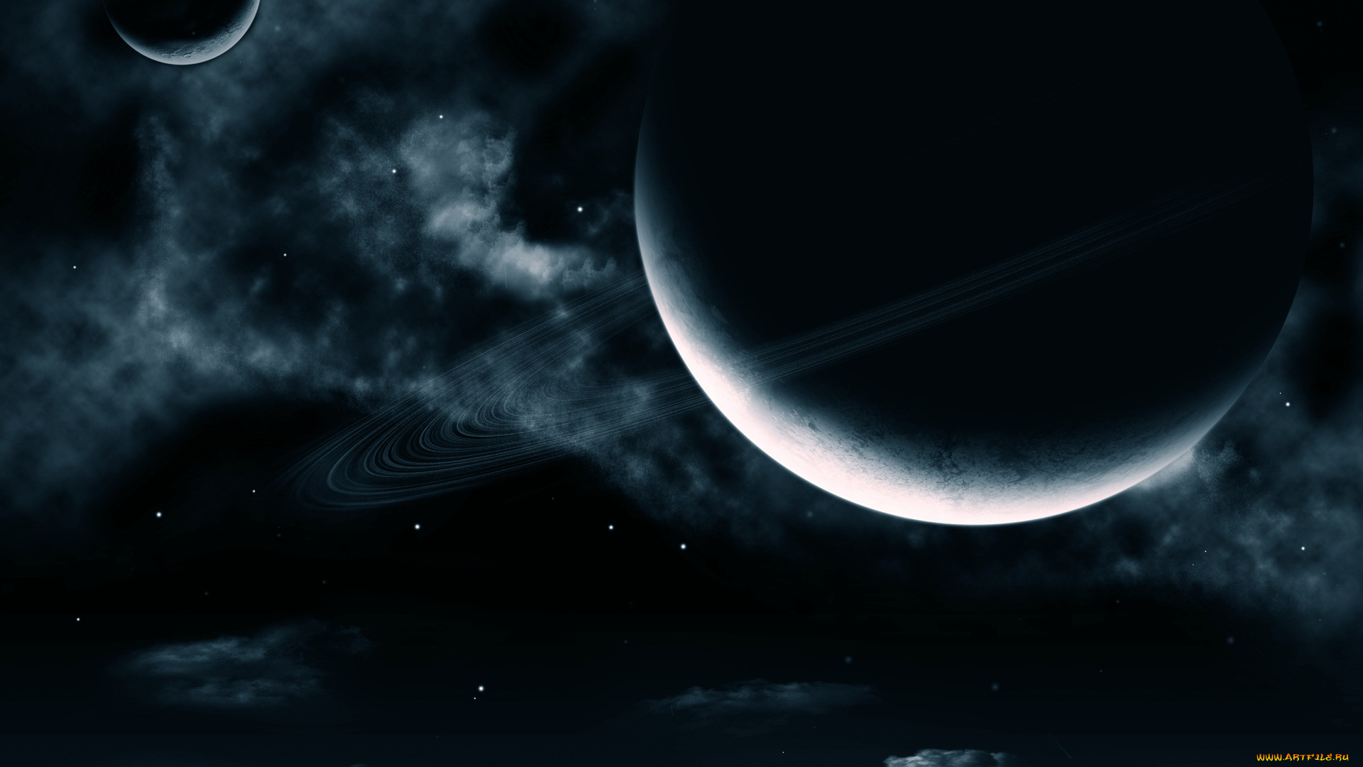 космос, арт, планеты, кольца