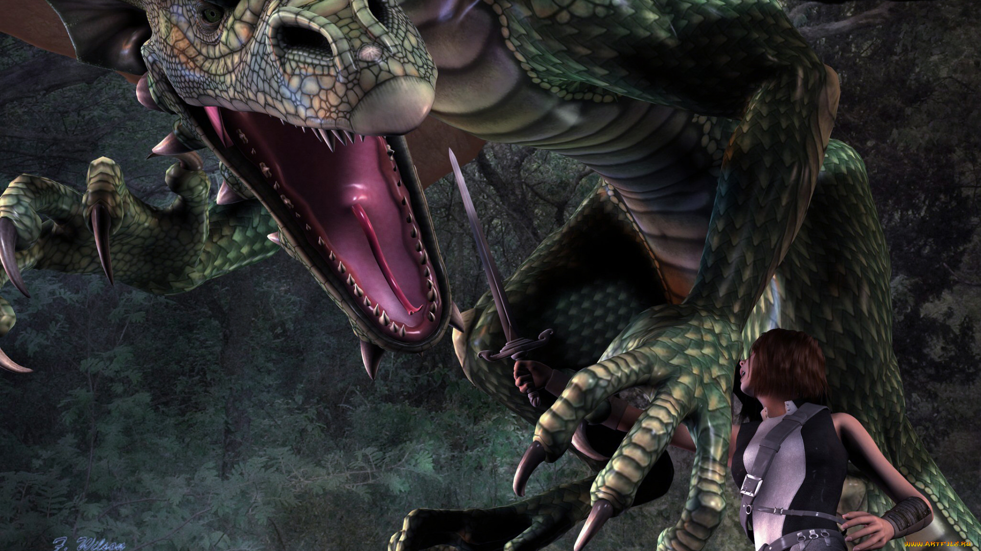 3д, графика, fantasy, фантазия, девушка, дракон