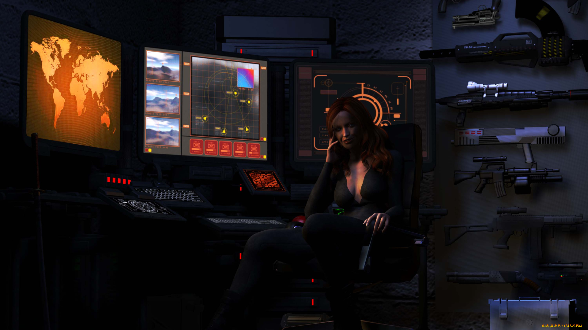 3д, графика, people, люди, девушка, комната, оружие