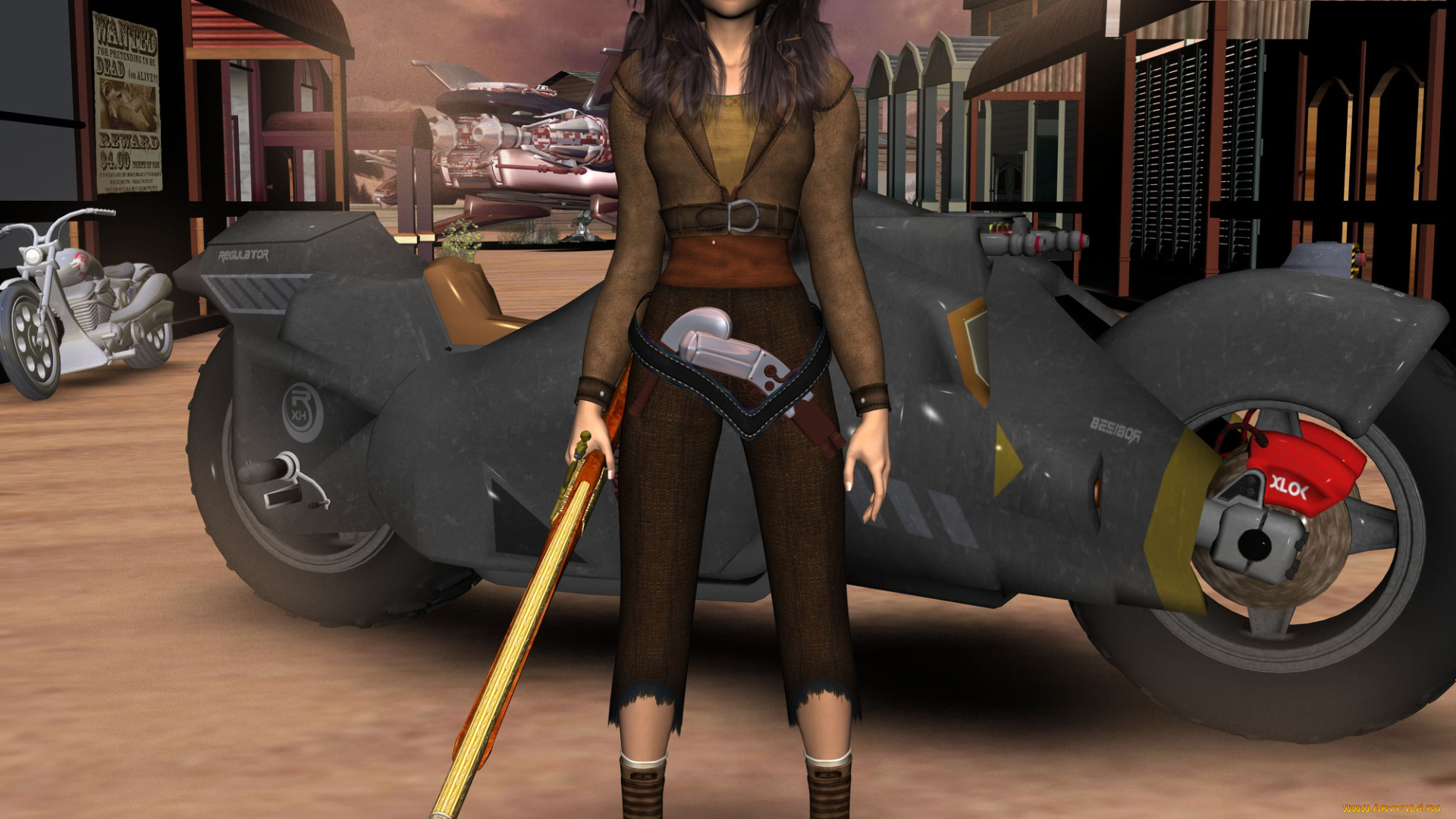 3д, графика, people, люди, девушка, мотцикл