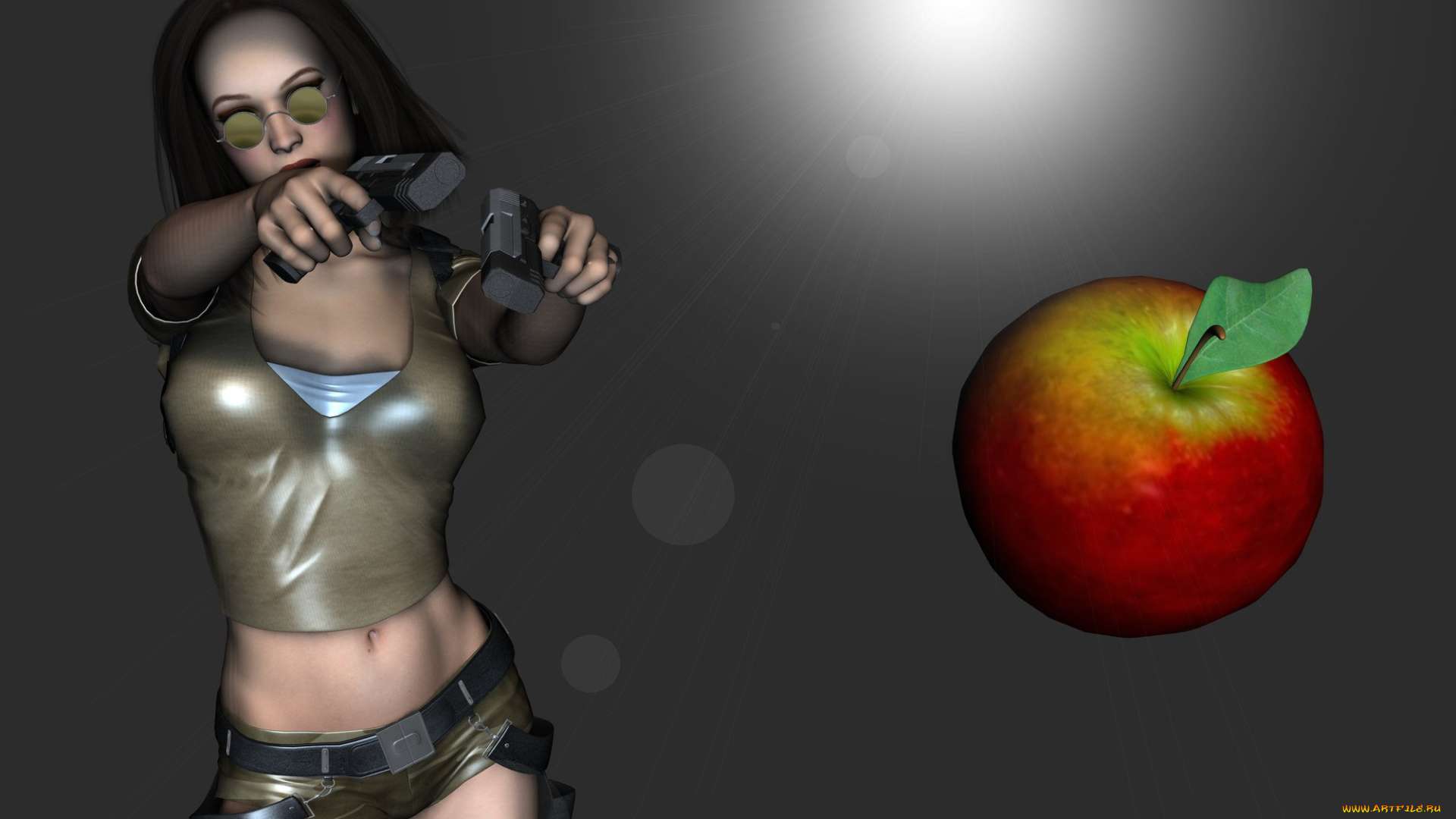 3д, графика, people, люди, девушка, яблоко