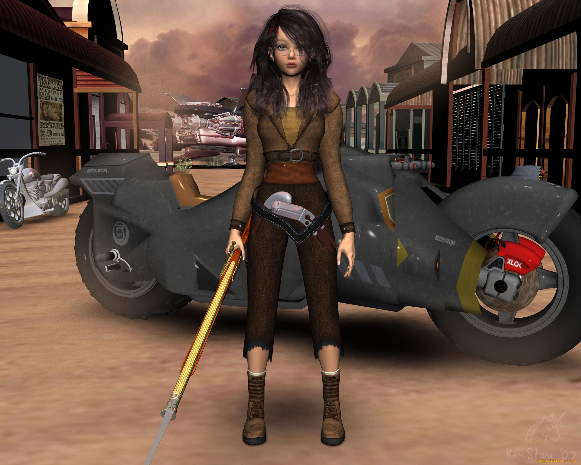 3д, графика, people, люди, девушка, мотцикл