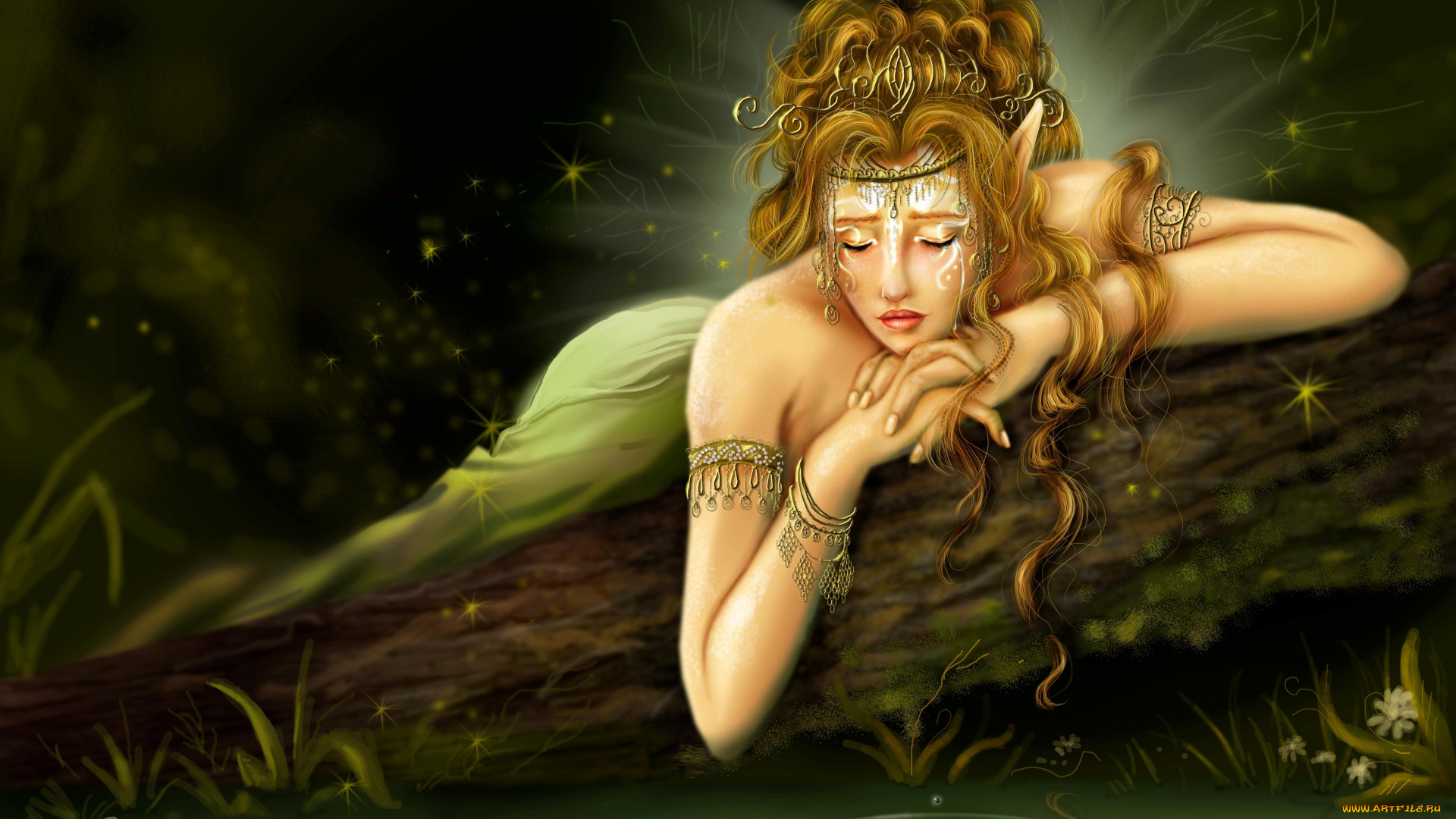 фэнтези, феи, берег, озеро, украшения, печаль, эльф