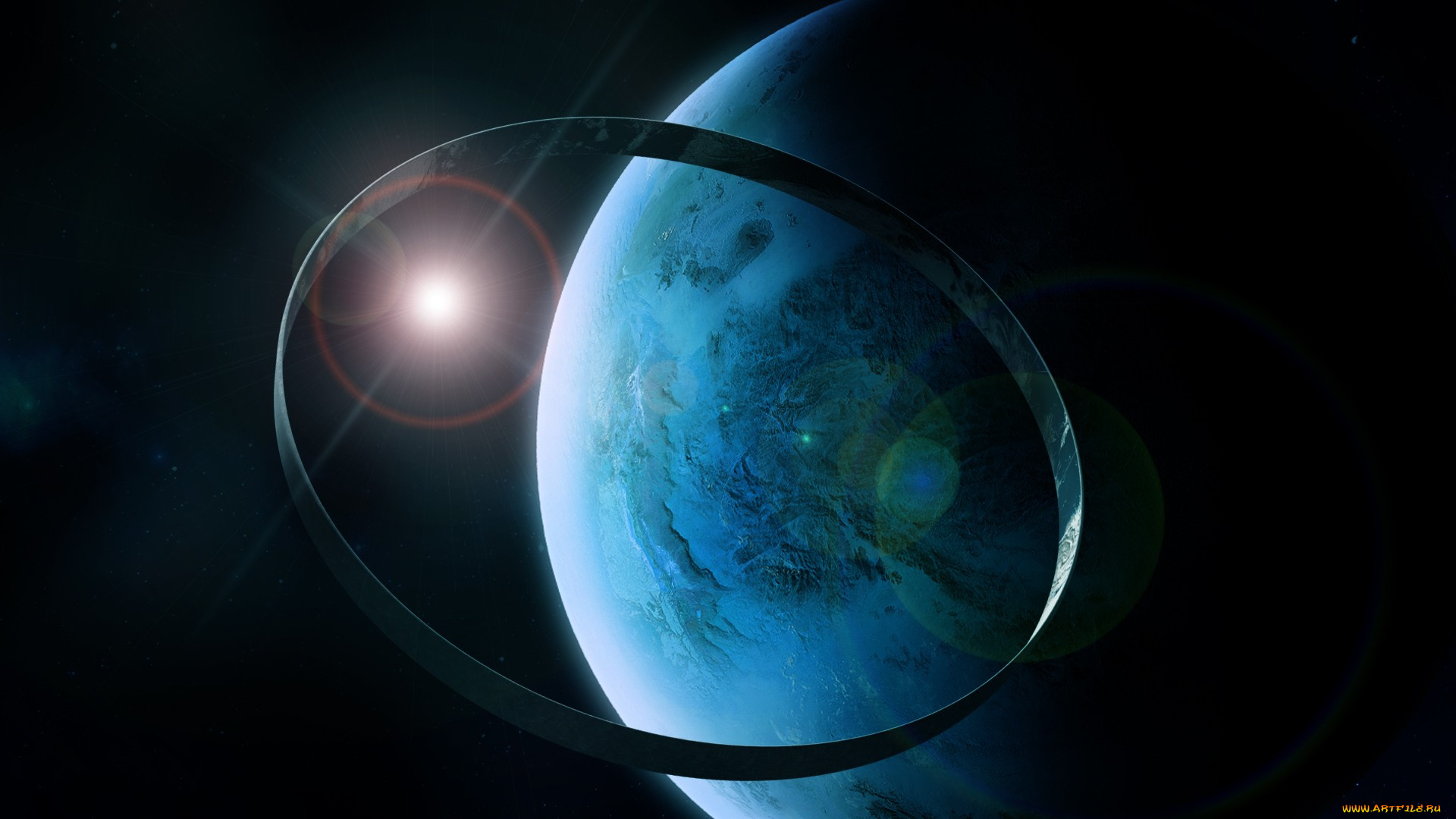 космос, арт, свечение, планета