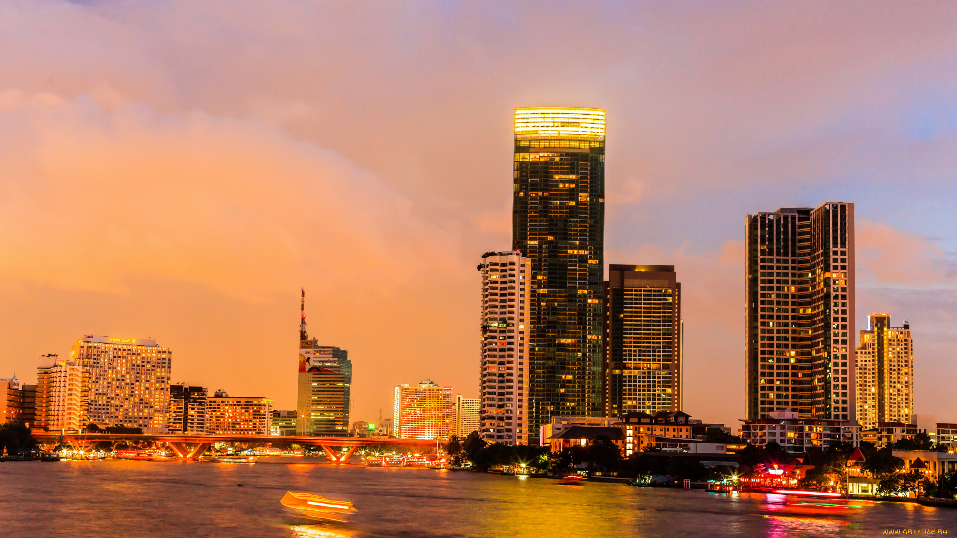 таиланд, , бангкок, города, бангкок, , таиланд, дома, ночь, огни, небоскребы, бангкок