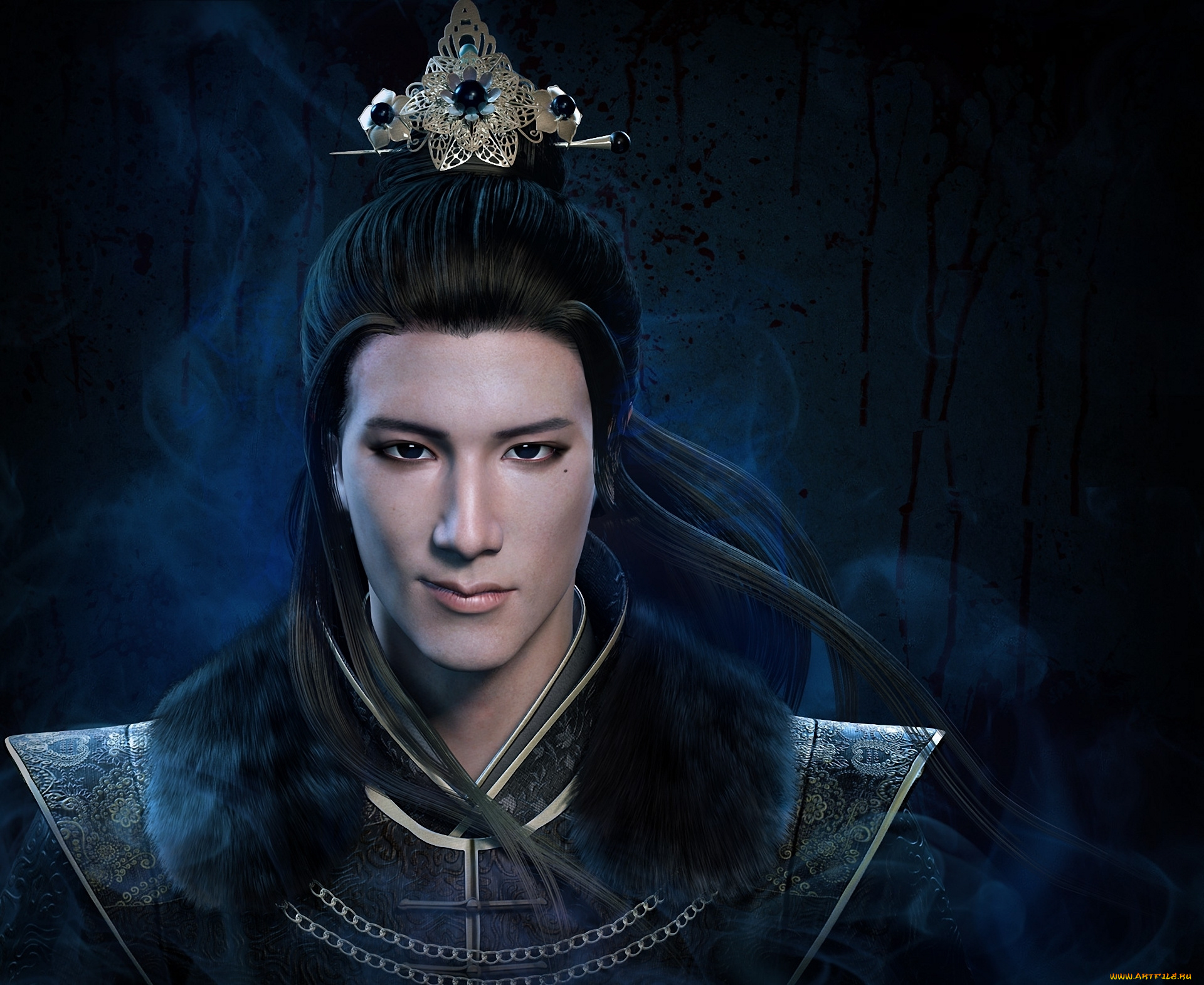 фэнтези, люди, парень, мех, ухмылка, украшения, азиат