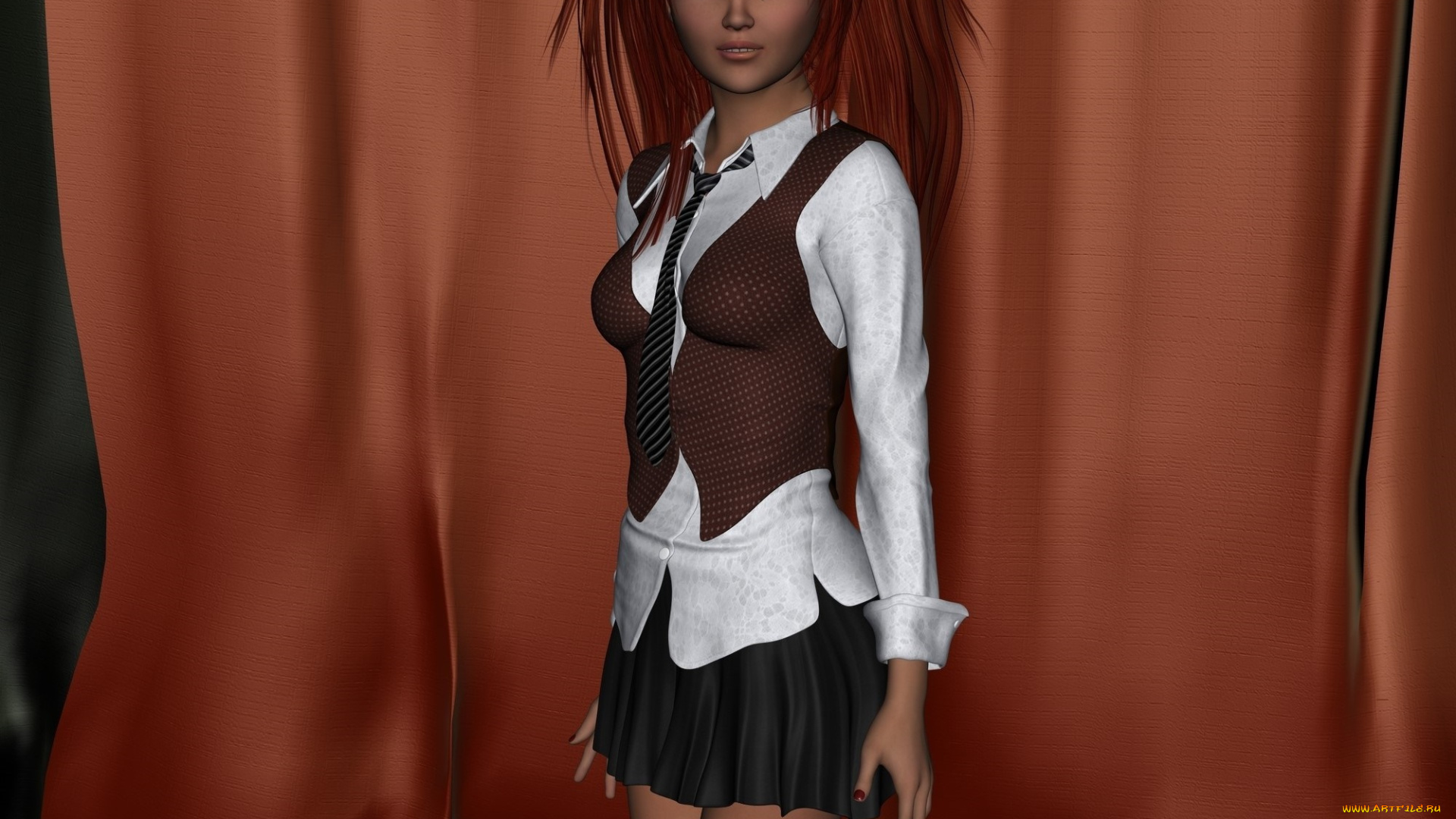 3д, графика, люди, , people, рыжая, фон, взгляд, девушка