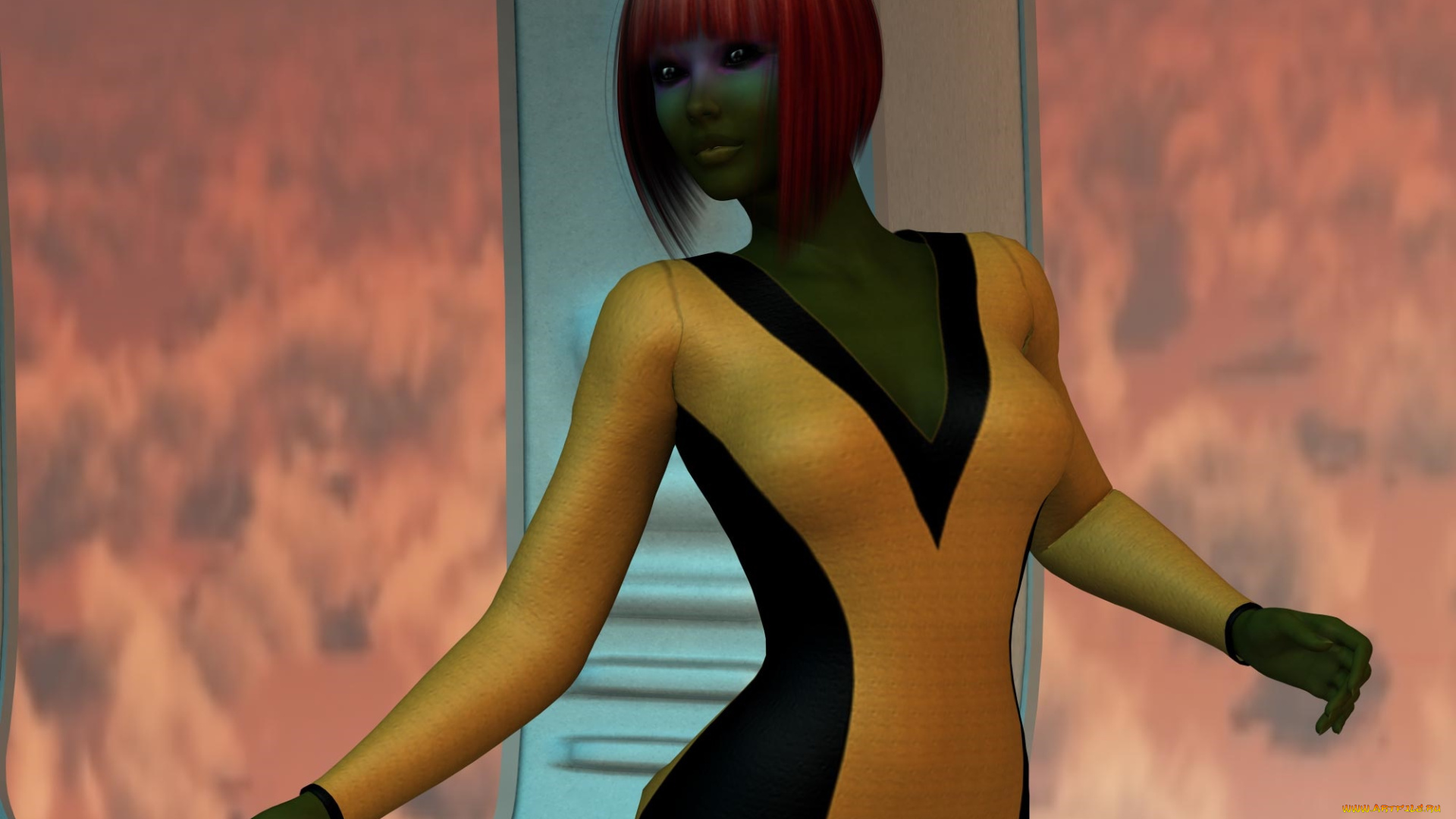 3д, графика, существа, , creatures, взгляд, девушка, фон, халк