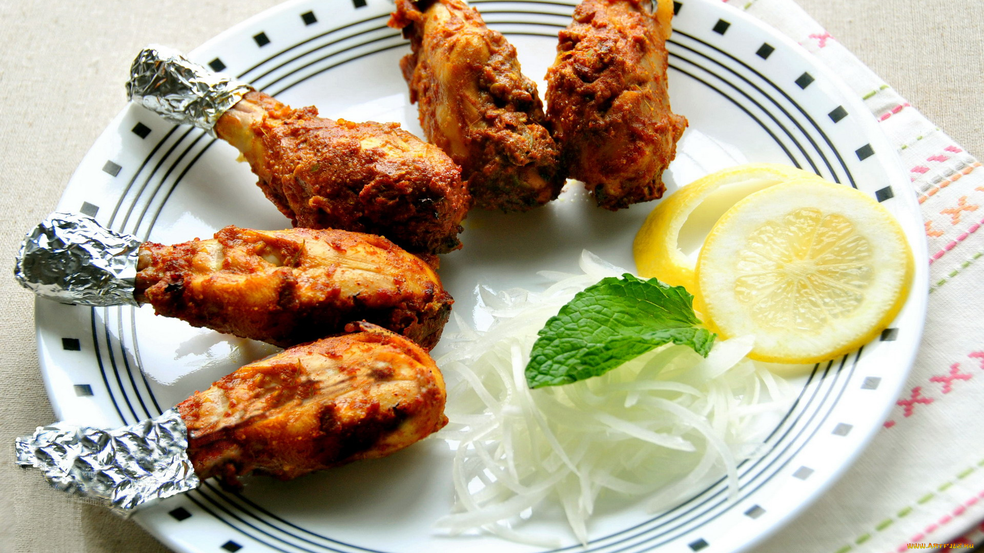 еда, мясные, блюда, ножки, мята, куриные, лимон