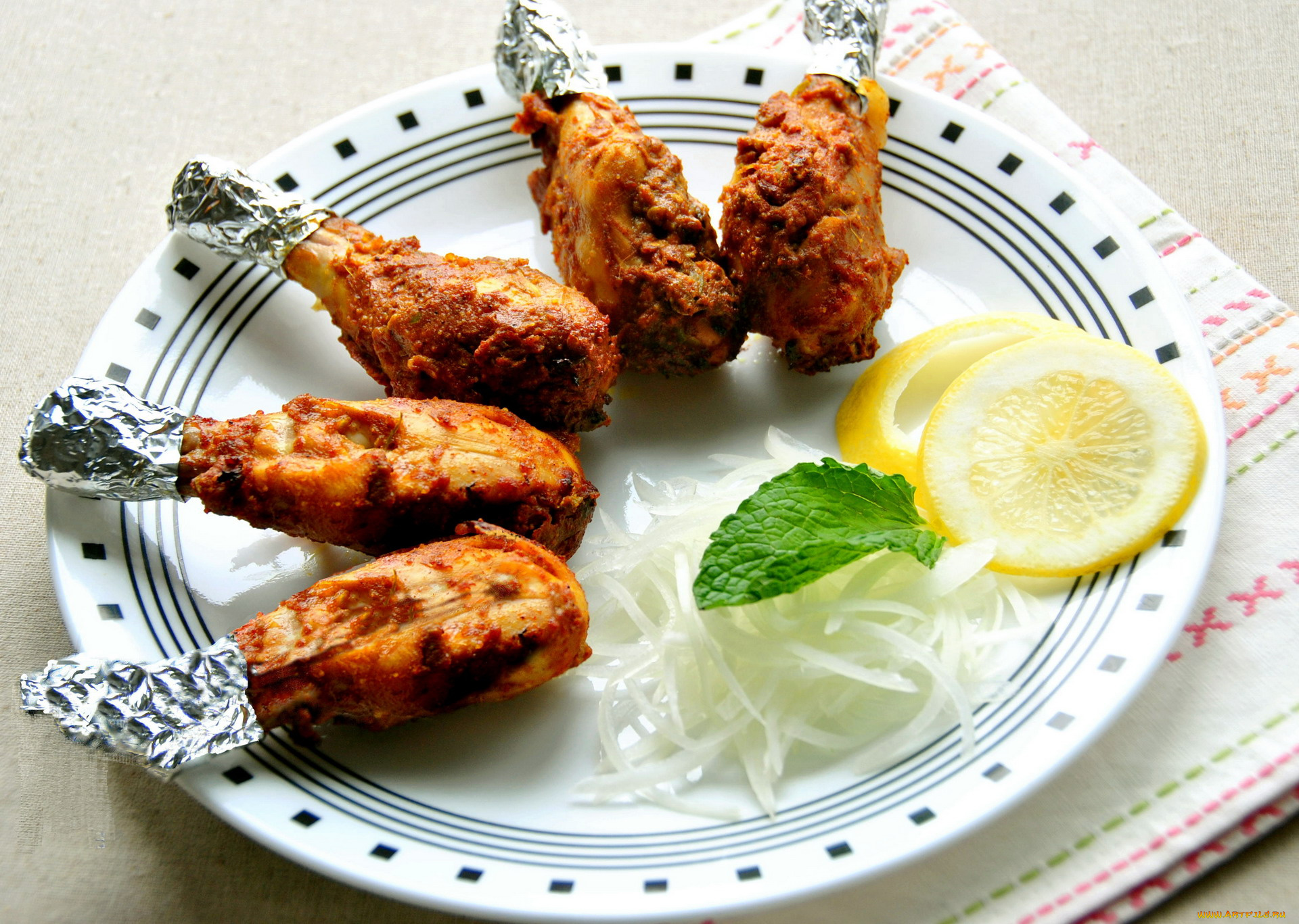 еда, мясные, блюда, ножки, мята, куриные, лимон