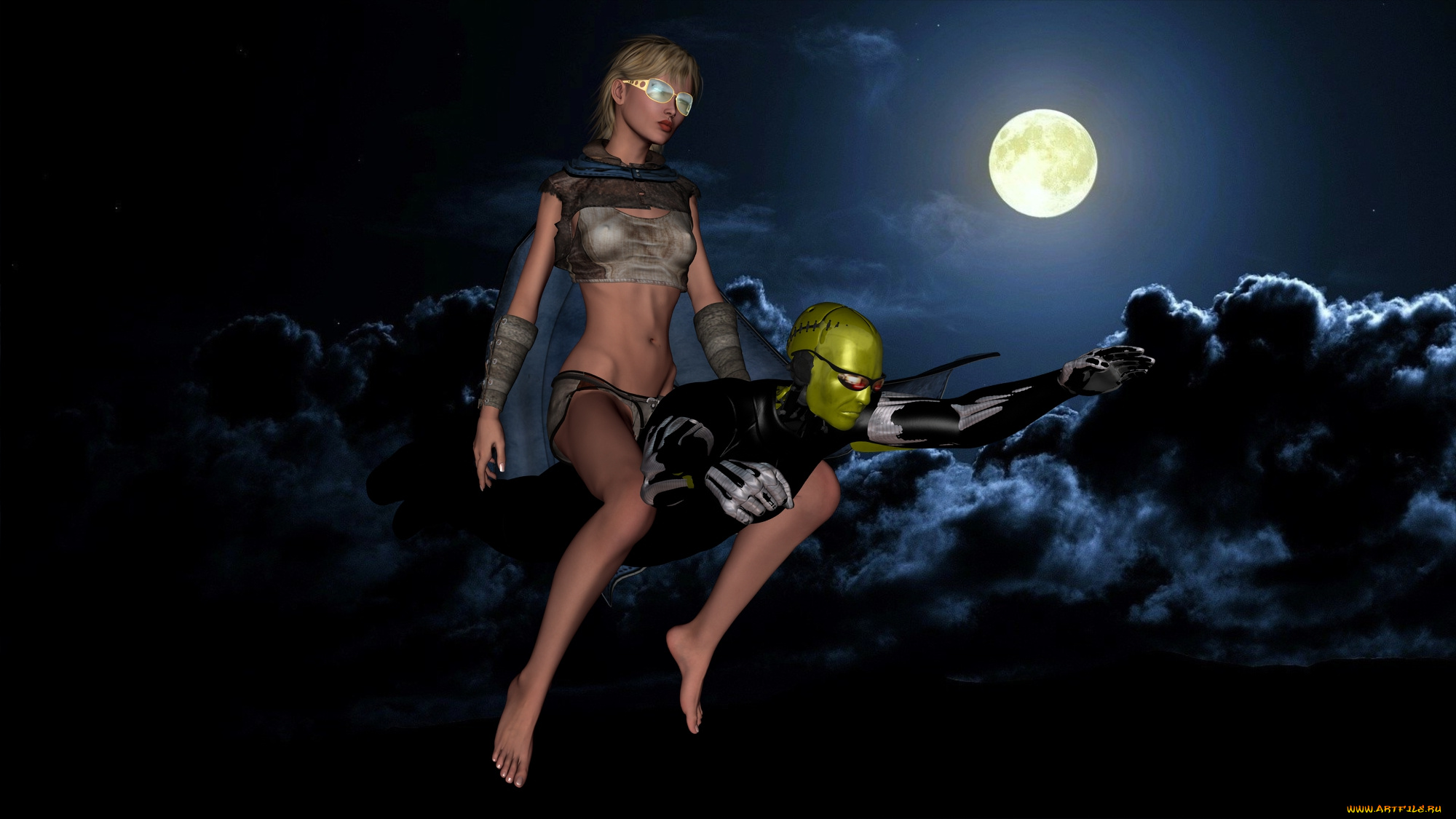 3д, графика, фантазия, , fantasy, фон, супермен, полет, взгляд, девушка