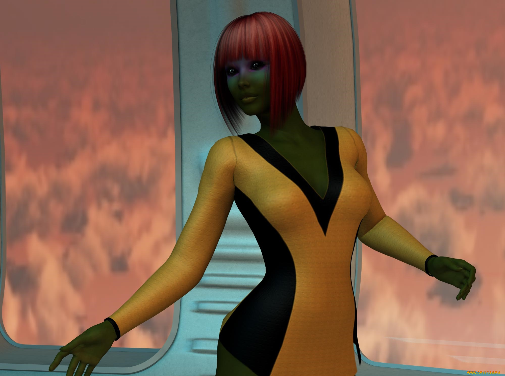 3д, графика, существа, , creatures, взгляд, девушка, фон, халк