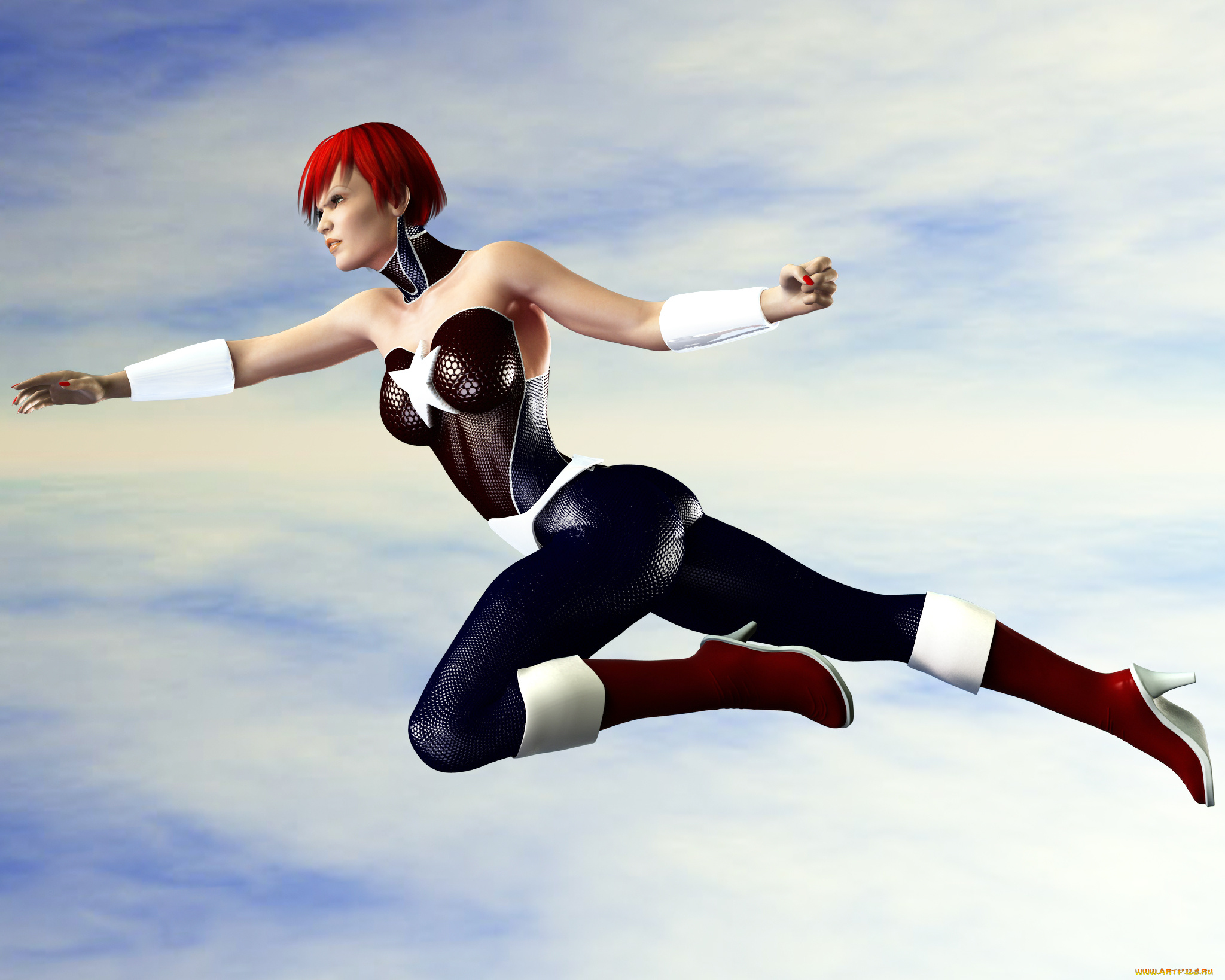 3д, графика, фантазия, , fantasy, полет, фон, взгляд, девушка