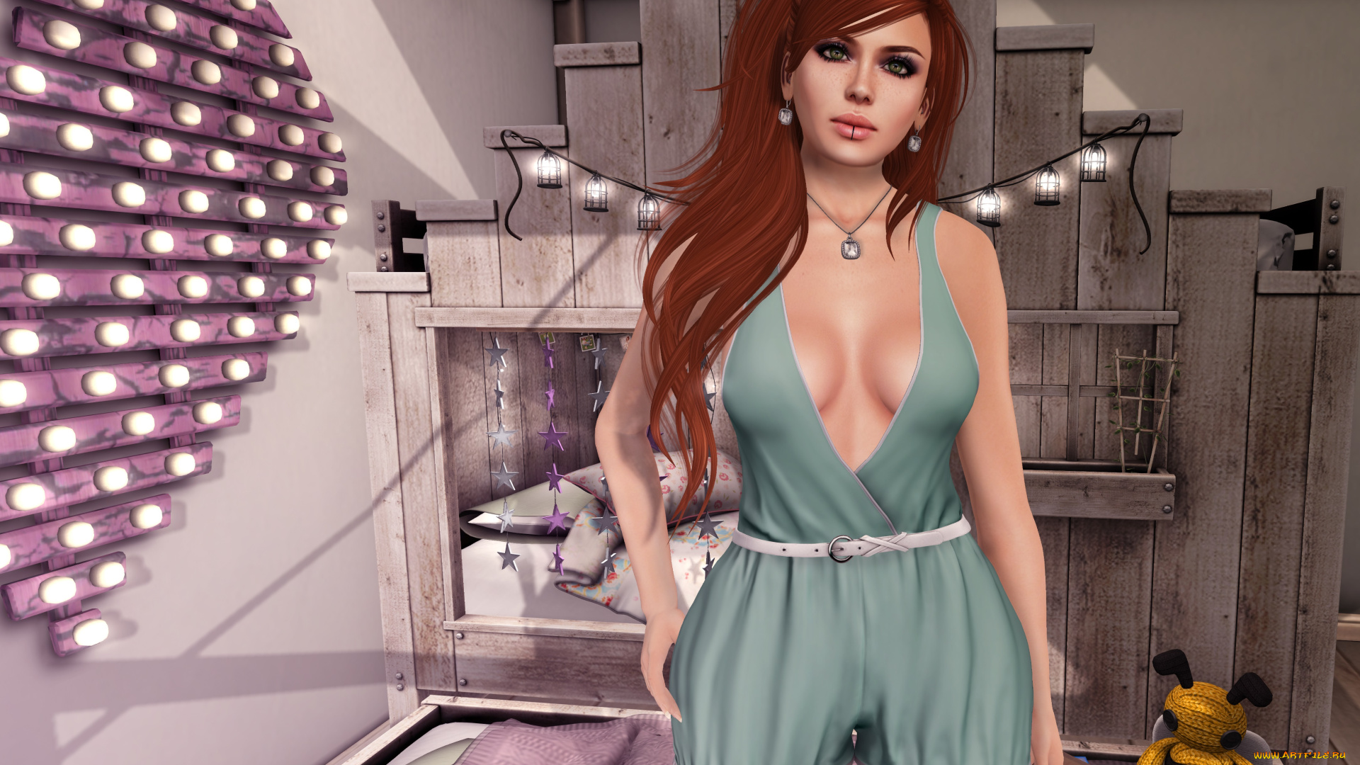 3д, графика, люди, , people, девушка, фон, взгляд, интерьер, рыжая