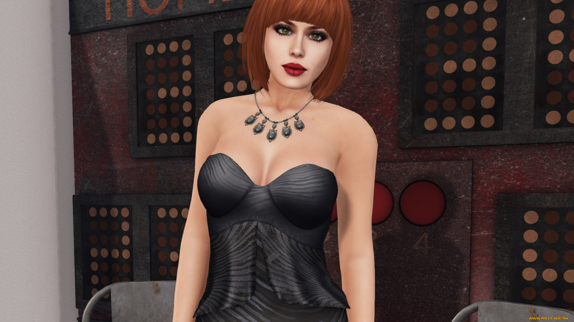 3д, графика, люди, , people, девушка, взгляд, фон, рыжая, интерьер