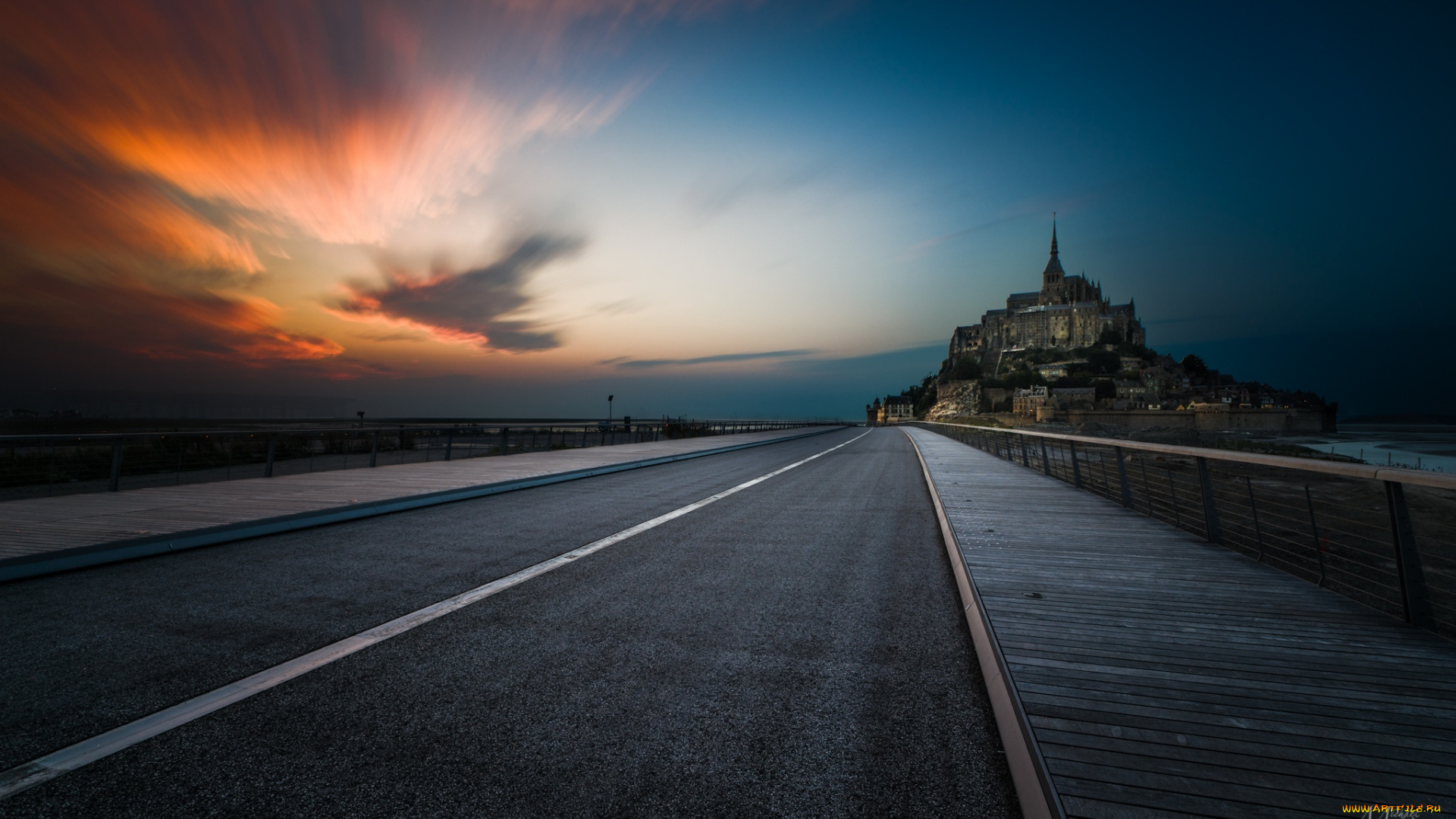 города, -, дворцы, , замки, , крепости, закат, небо, пейзаж, замок, дорога