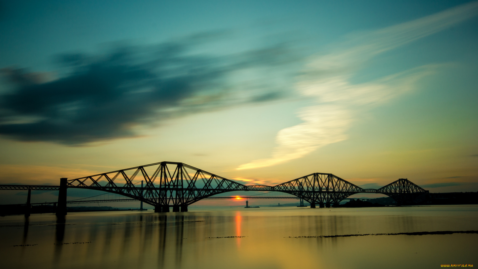 города, -, мосты, небо, облака, закат, море, мост