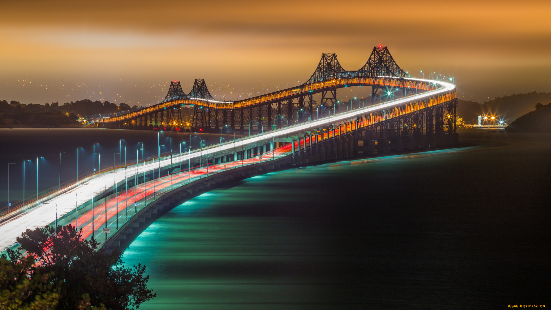 города, -, мосты, rollercoaster, ride, мост, ночь, город