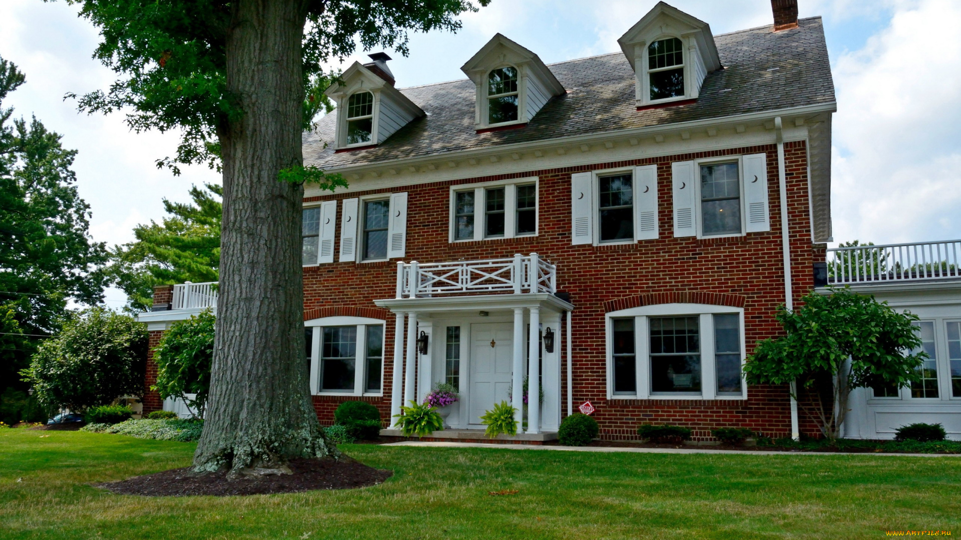 города, -, здания, , дома, лужайка, дерево, дом