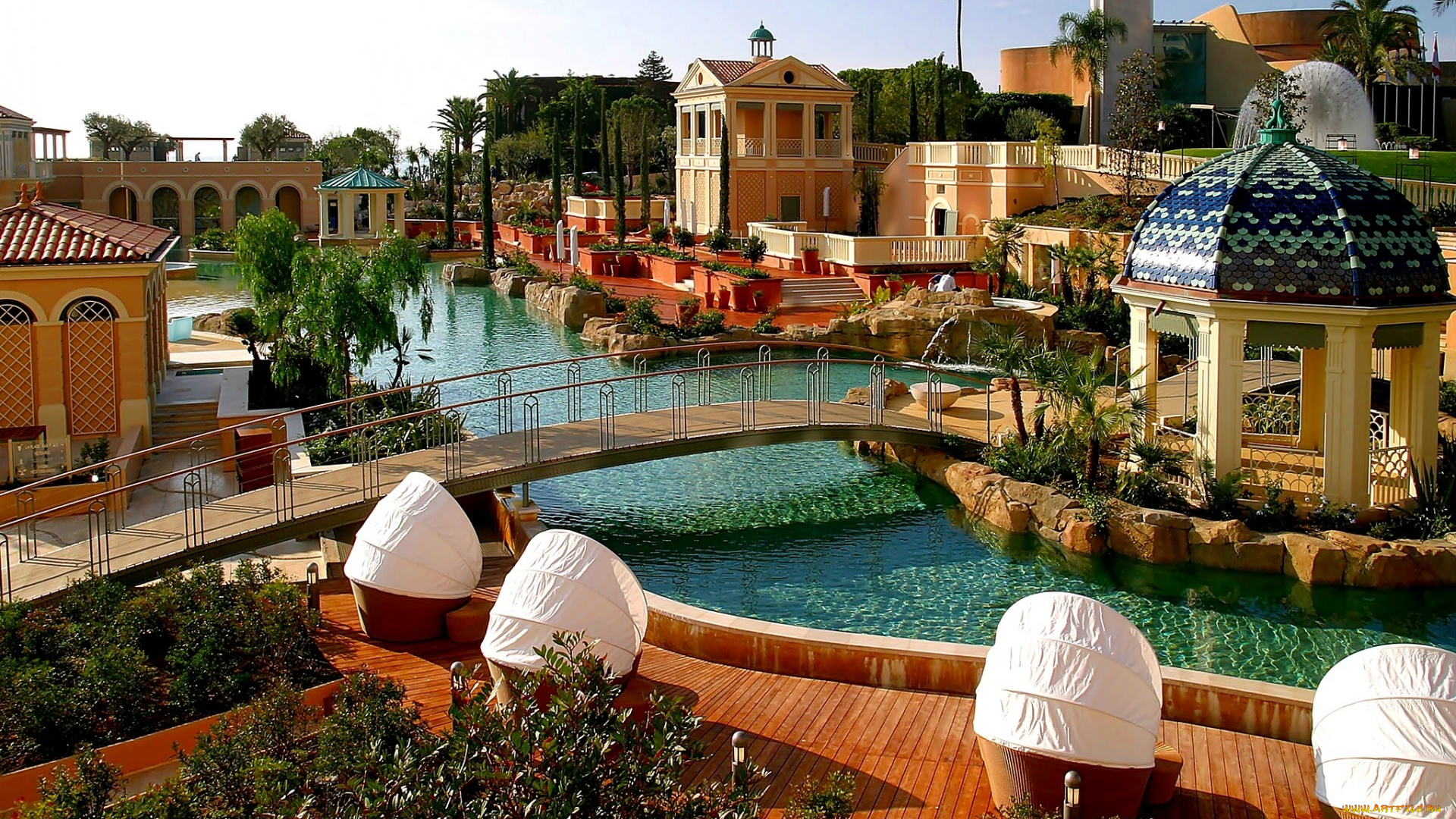 города, монако, , монако, бассейн, беседка