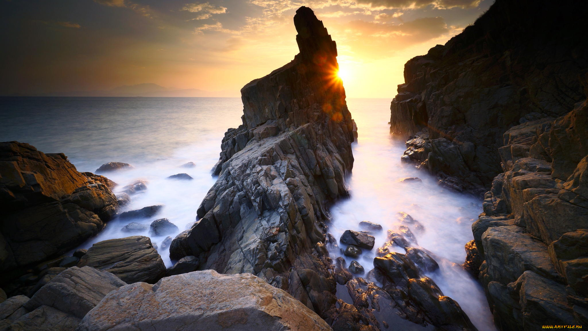 природа, восходы, закаты, солнце, пейзаж, берег, скалы, море, рассвет
