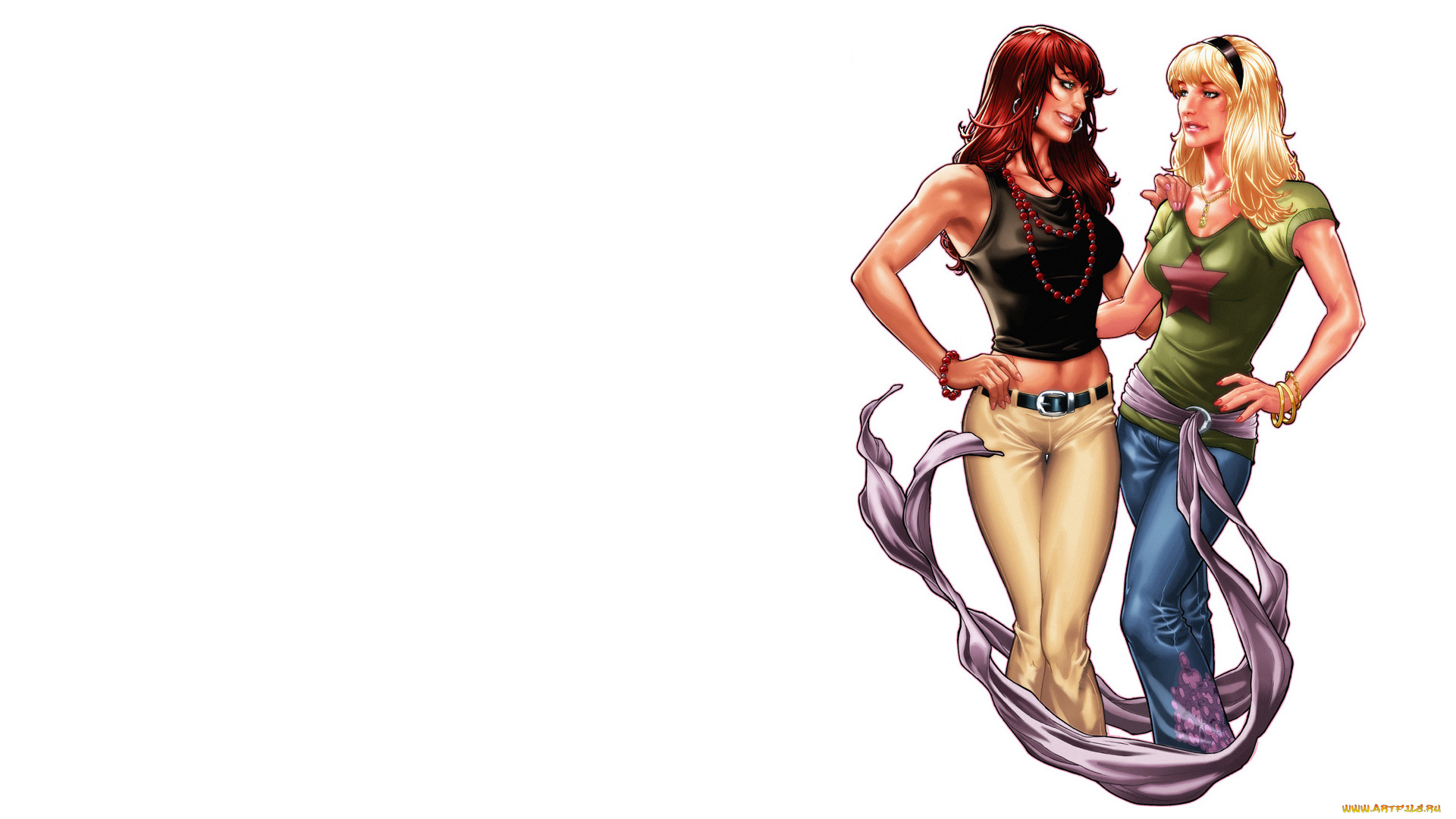 рисованное, комиксы, девушки, взгляд, фон, spider-man