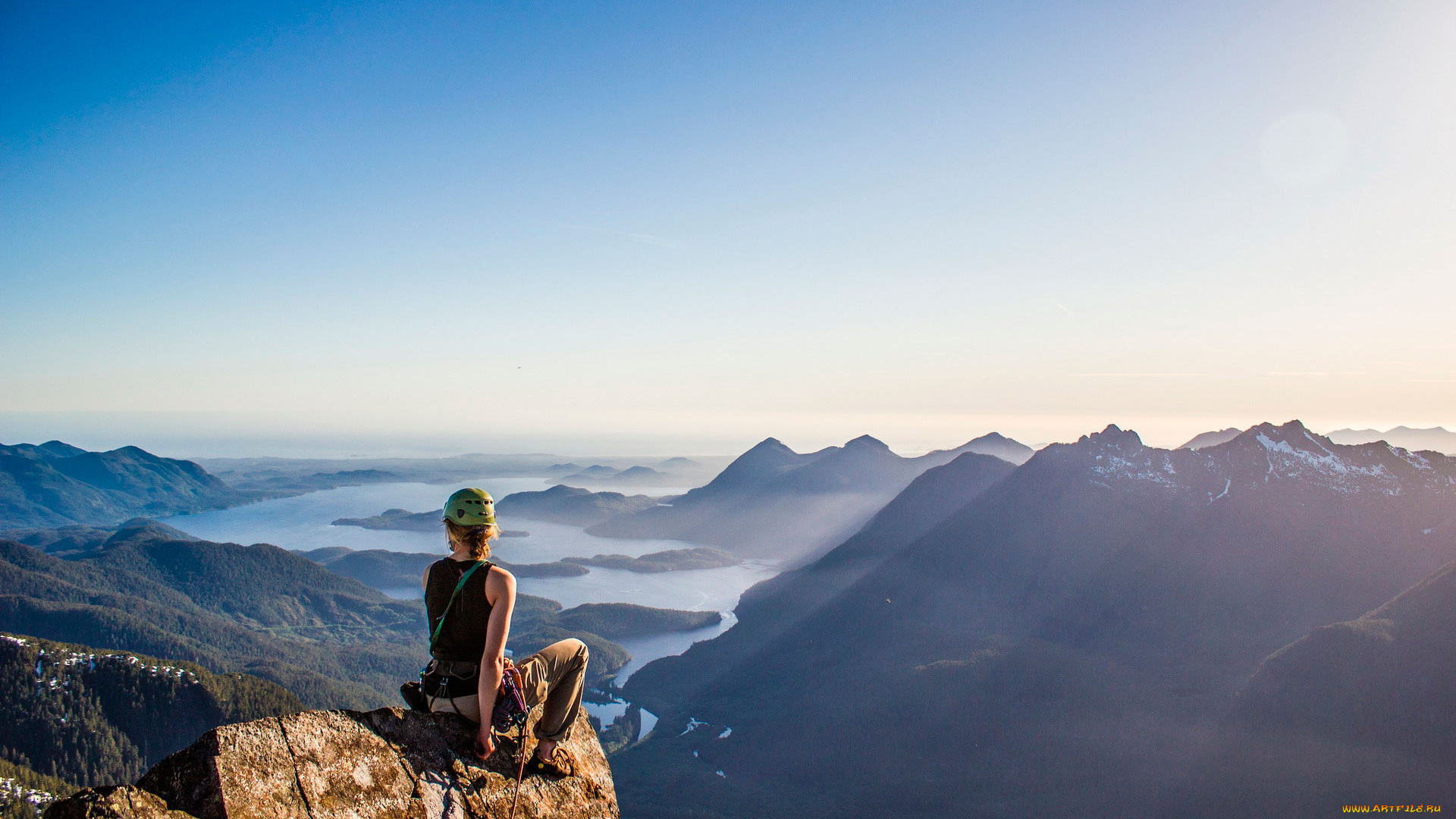 спорт, экстрим, девушка, восхождение, вершина, пейзаж, альпинизм, горы