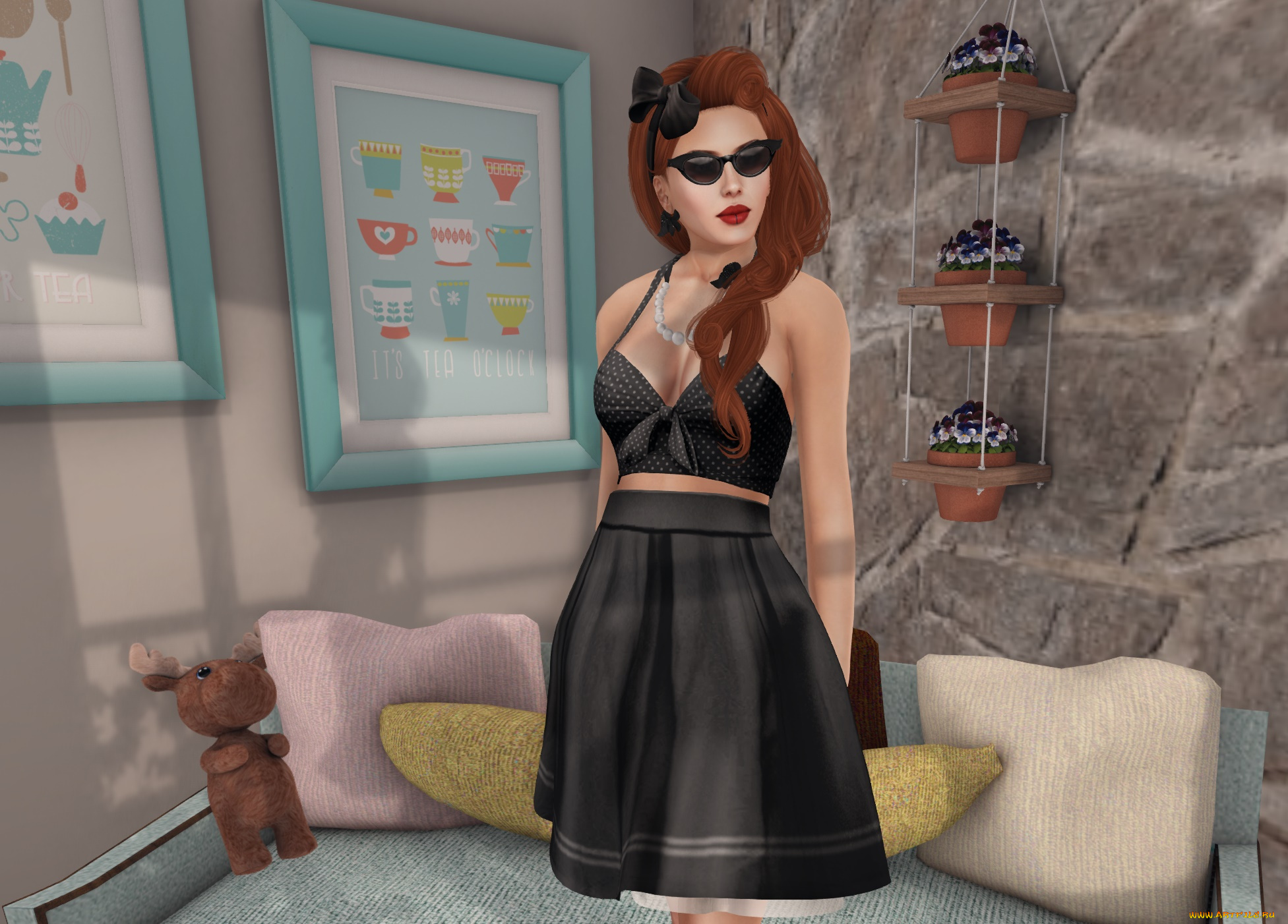 3д, графика, люди, , people, девушка, взгляд, фон, рыжая, интерьер