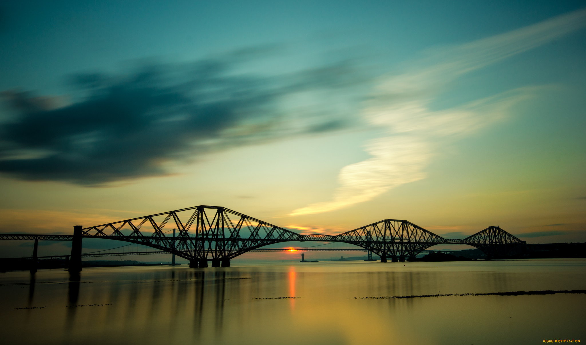 города, -, мосты, небо, облака, закат, море, мост