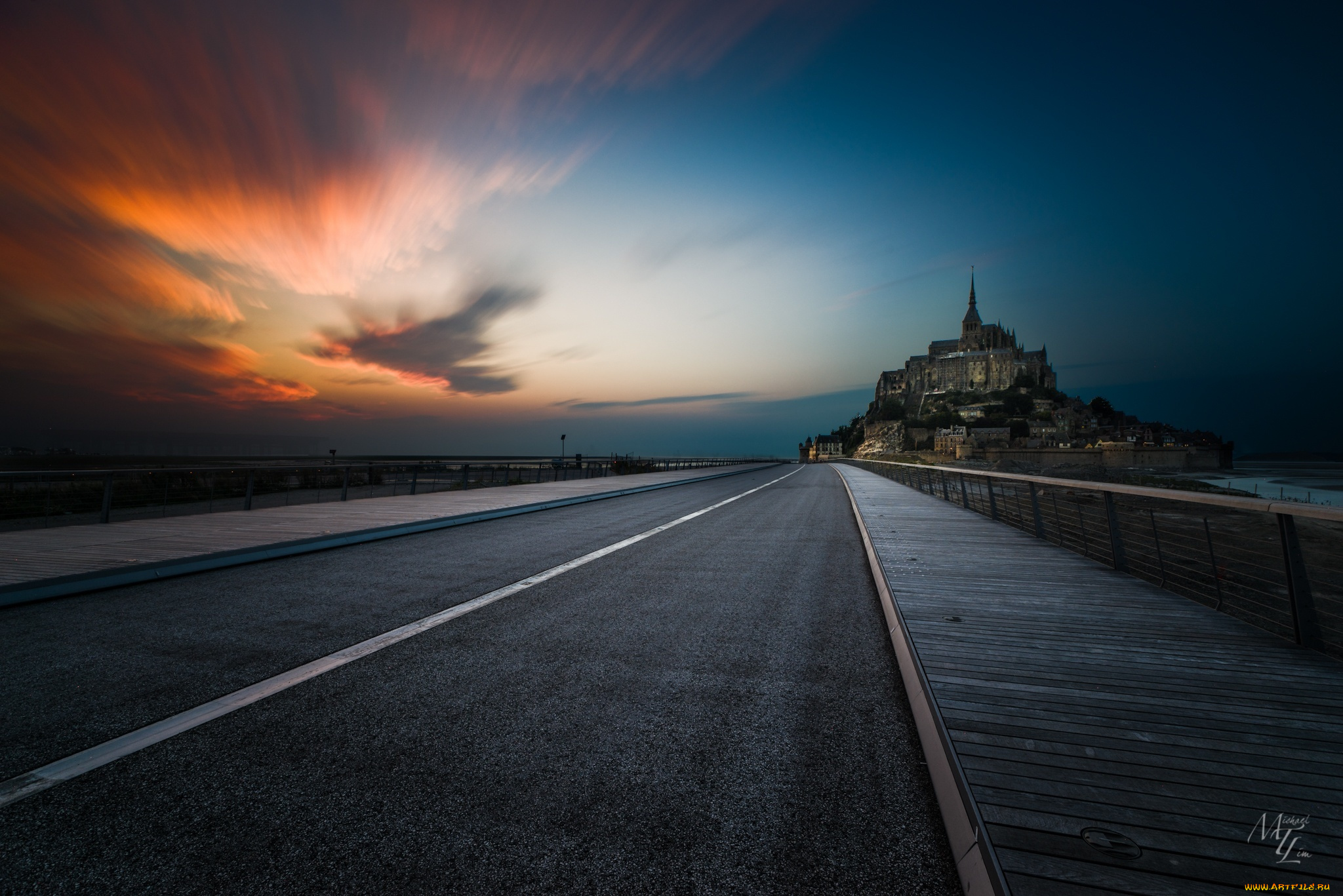 города, -, дворцы, , замки, , крепости, закат, небо, пейзаж, замок, дорога