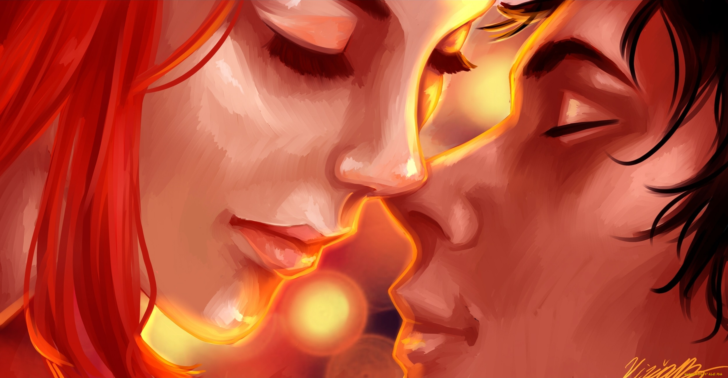 рисованное, люди, любовь