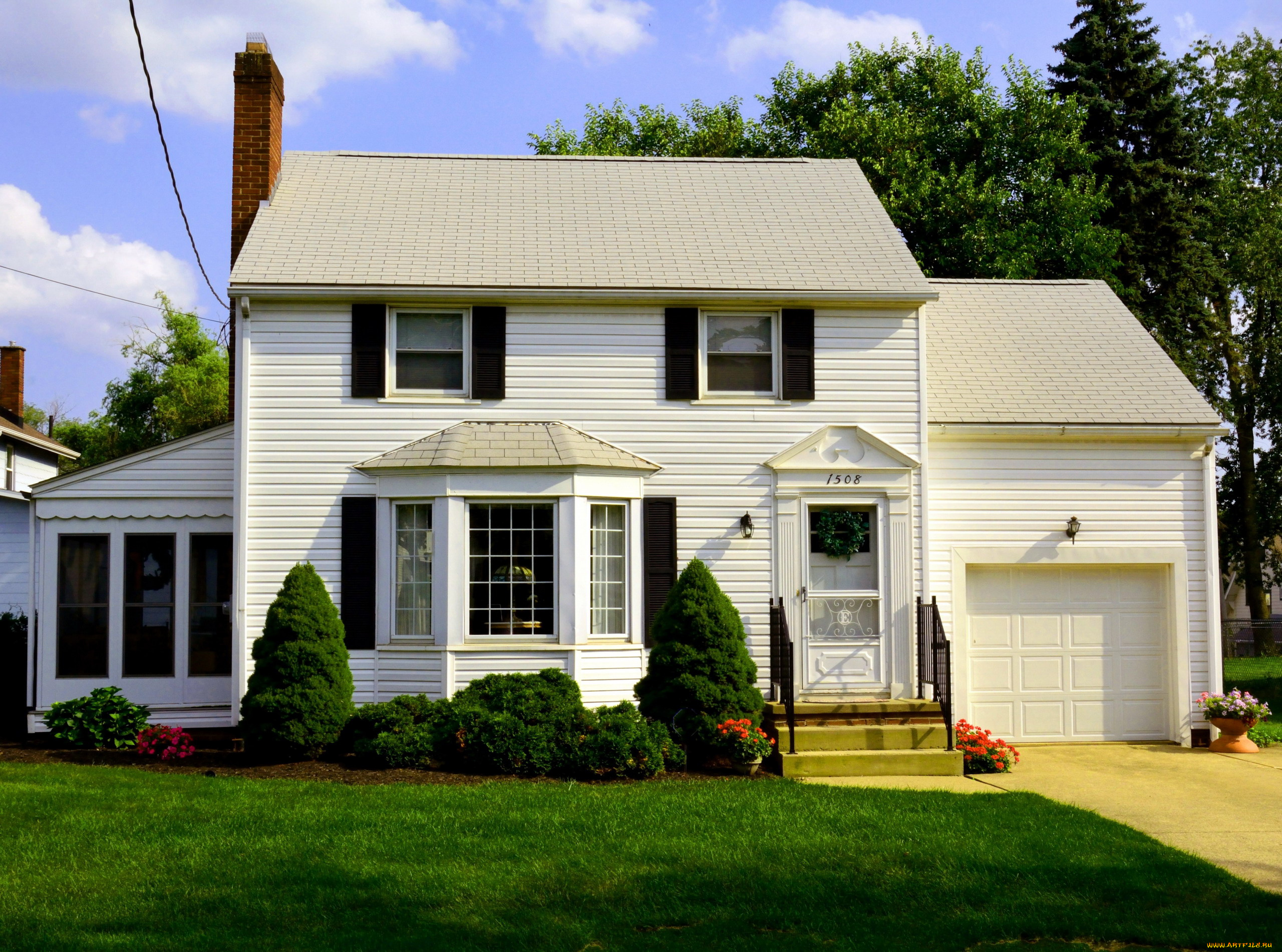 города, -, здания, , дома, цветы, вазоны, лужайка