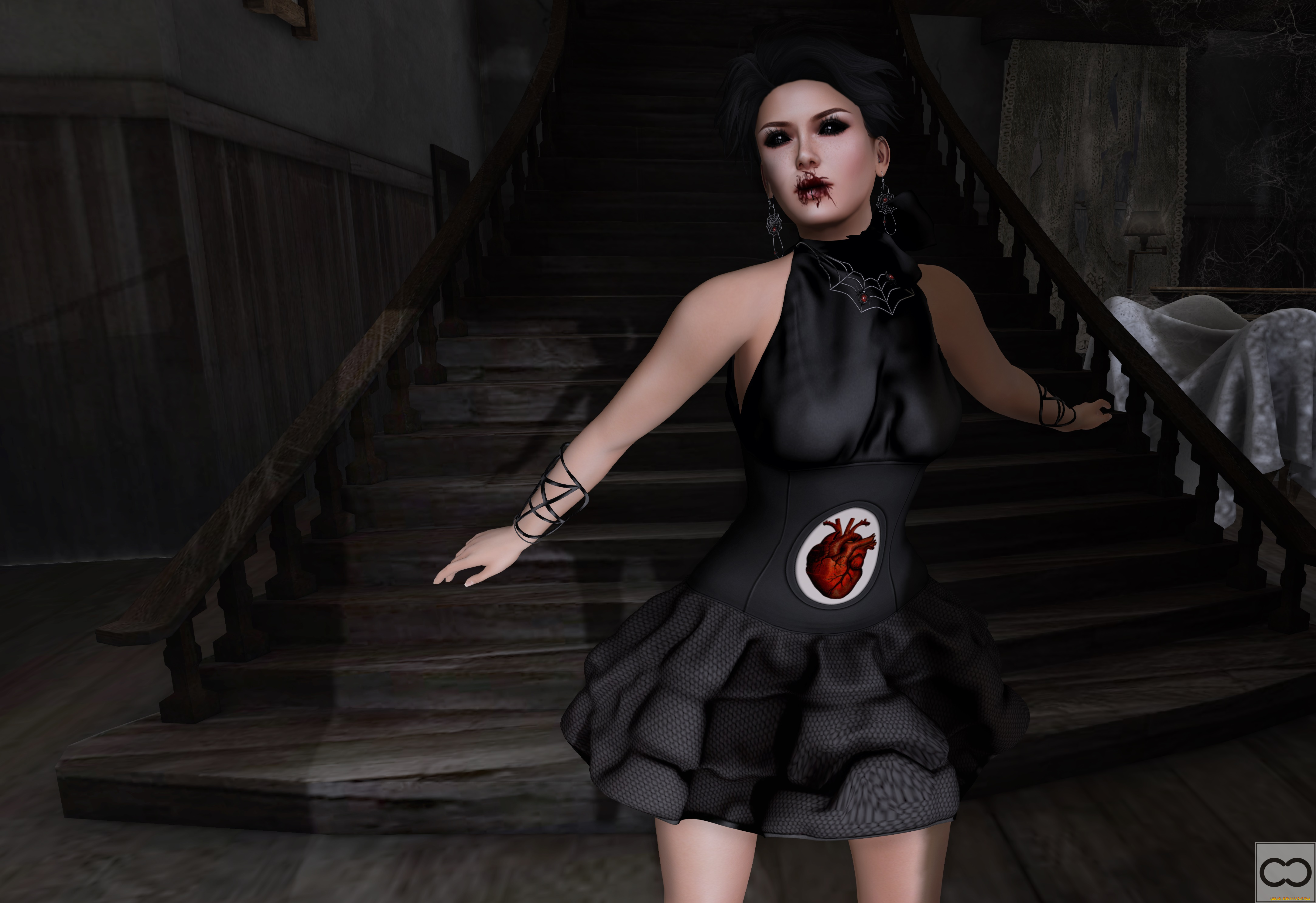 3д, графика, существа, , creatures, девушка, взгляд, фон, вампир