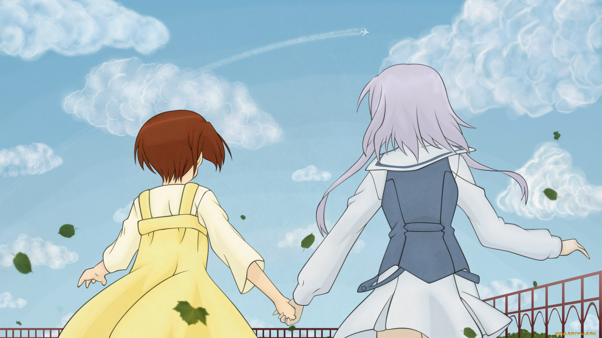 аниме, sola, облака, небо, дружба, девочки