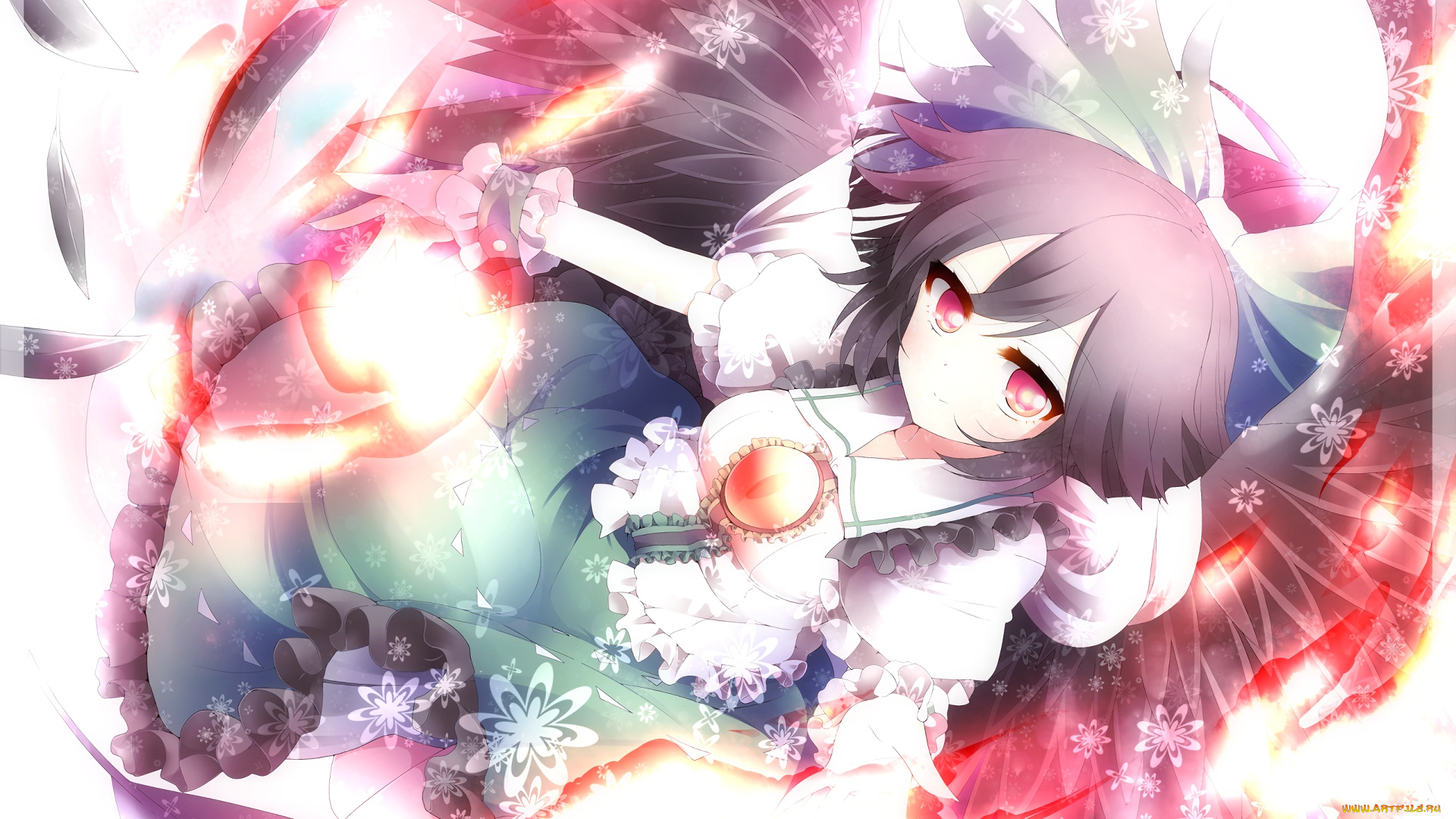 аниме, touhou, девушка, взгляд, фон